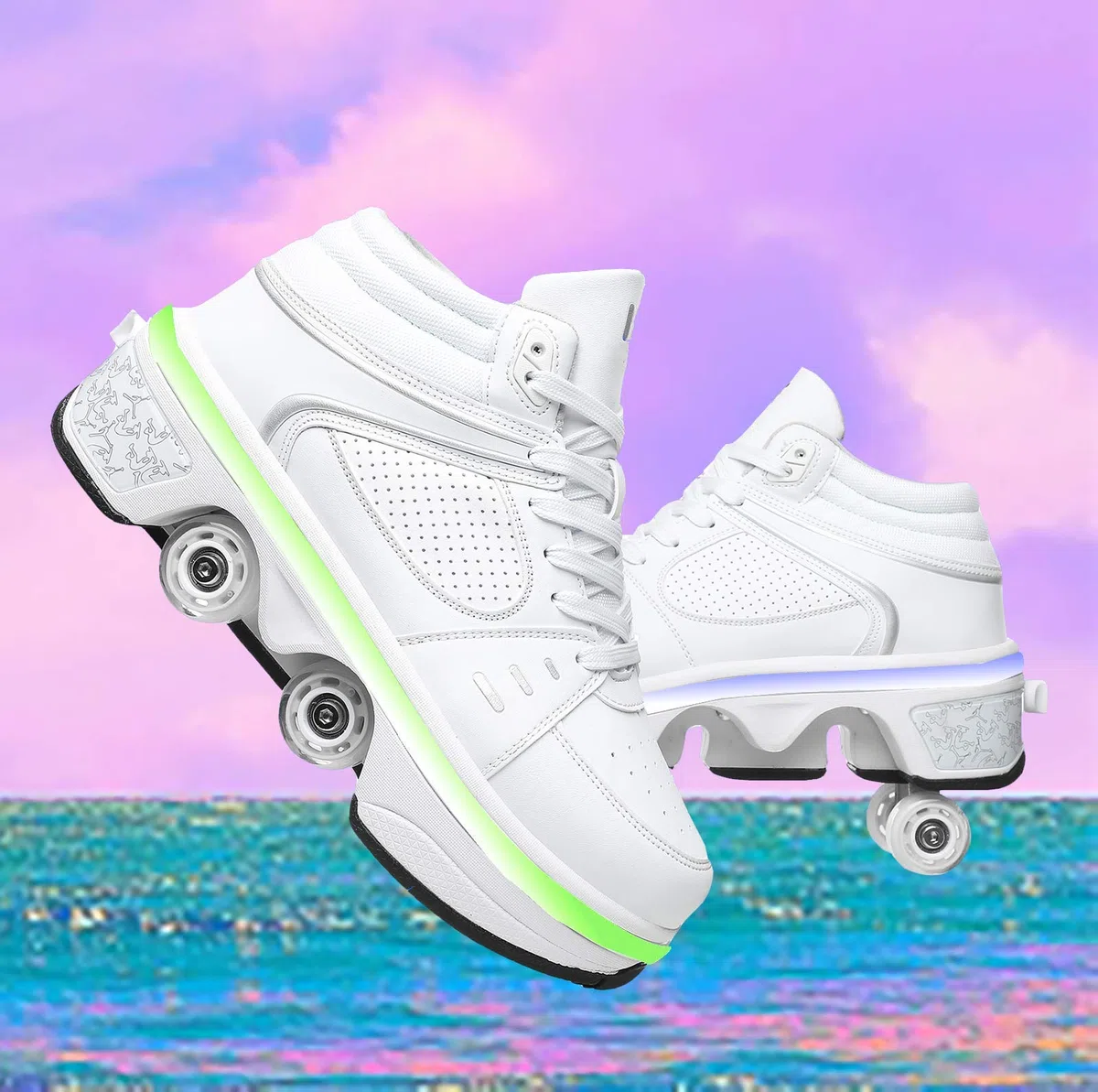 Multiuso 2 in 1 Pattini A Rotelle Scarpe,Pattini Rotelle Regolabili A 4 Ruote Pattini con Luce LED per Donna Uomo, Pattini A Rotelle Scarpe da Tennis,EUR36