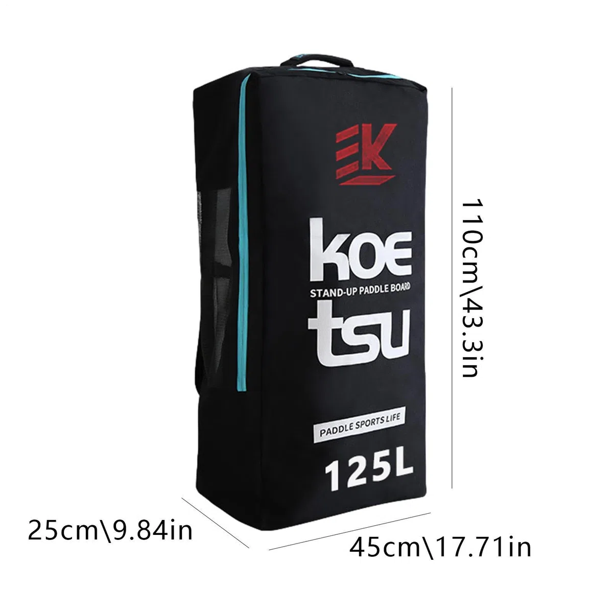 Zaino per paddleboard, 125 l, gonfiabile, impermeabile, con tracolla imbottita, per SU-P, tavola da surf e