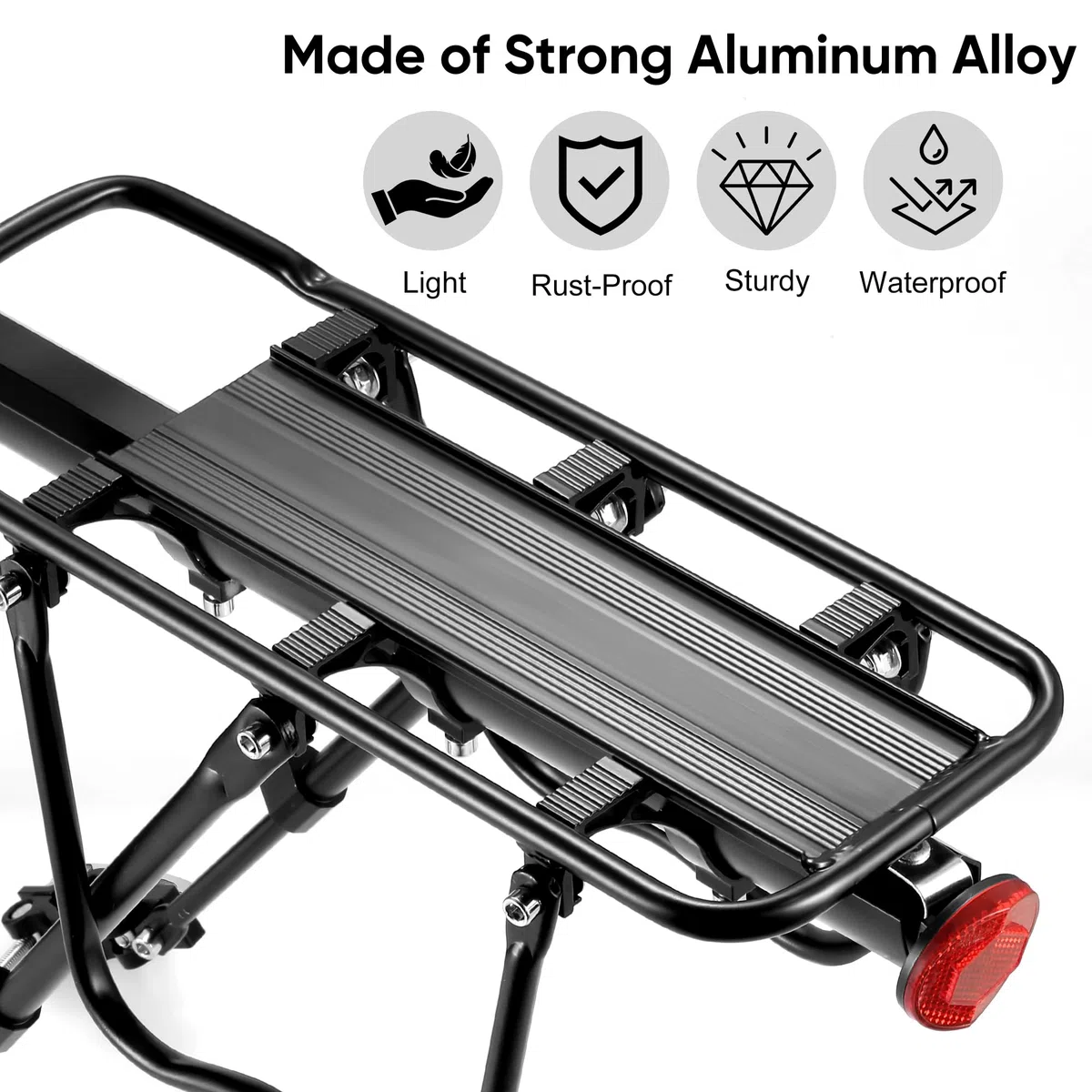 DazSpirit Portapacchi Bici, Portapacchi Bici Posteriore Regolabile, Portapacchi mtb Posteriore, Rilascio Rapido, porta pacchi bici carico Massimo di 60kg con riflettore, Materiale in Lega di Alluminio