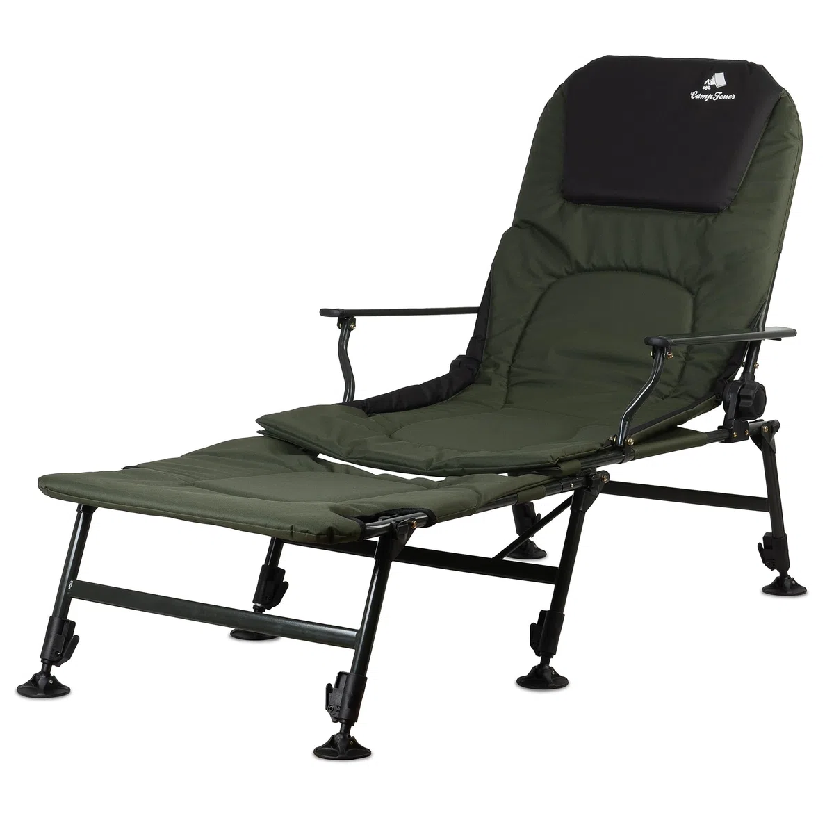 CampFeuer Sedia da Pesca 2 in 1 Verde Oliva | Sedia da Campeggio Regolabile in Altezza | Sedia da Carpa Pieghevole con poggiapiedi | Outdoor Travelchair per Campeggio, Tenda, Pesca