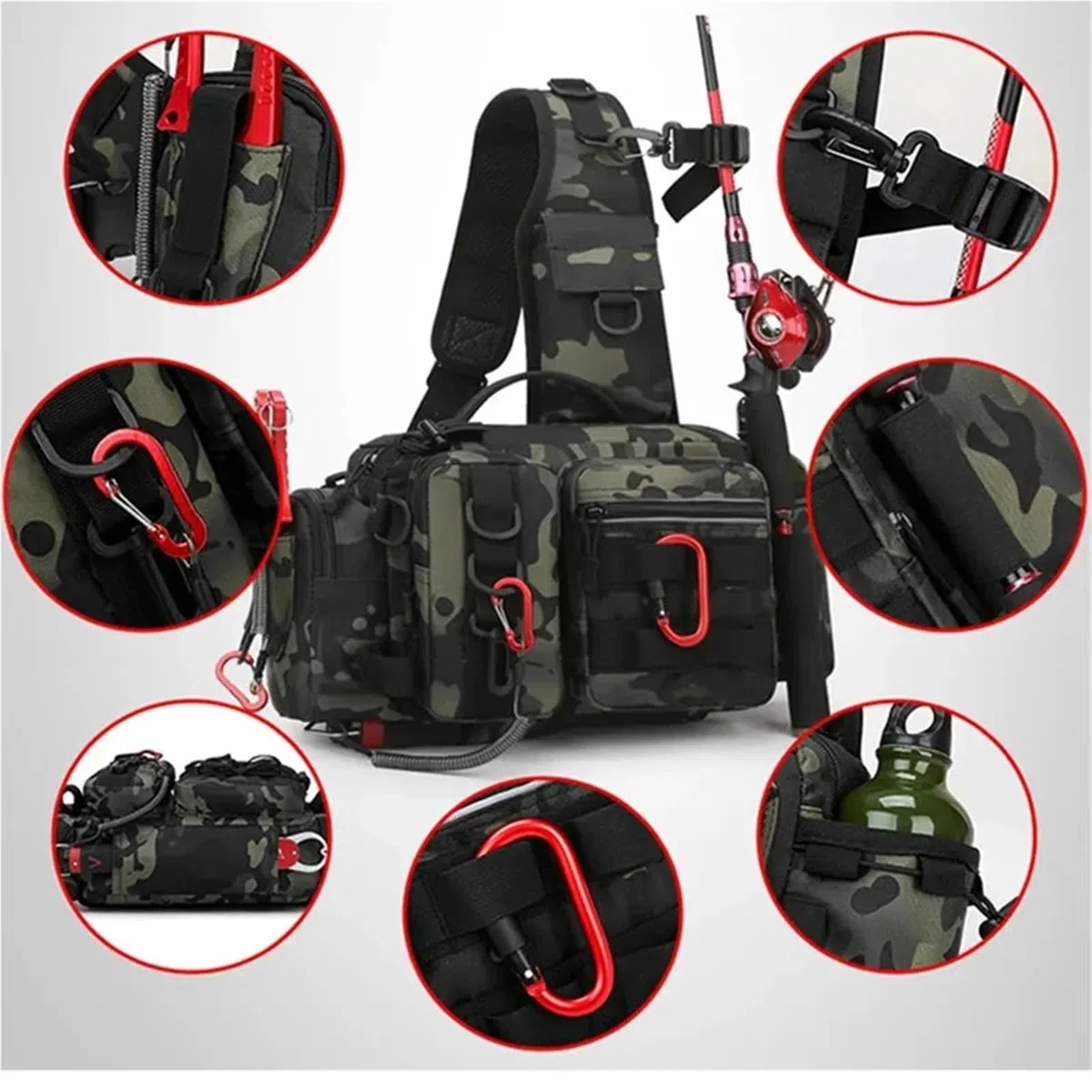 Borsa per Canna da Pesca Attrezzatura da pesca, borsa a tracolla, portaoggetti, portacanna portatile, sportiva for esterni, a volo(B - Dark Night)