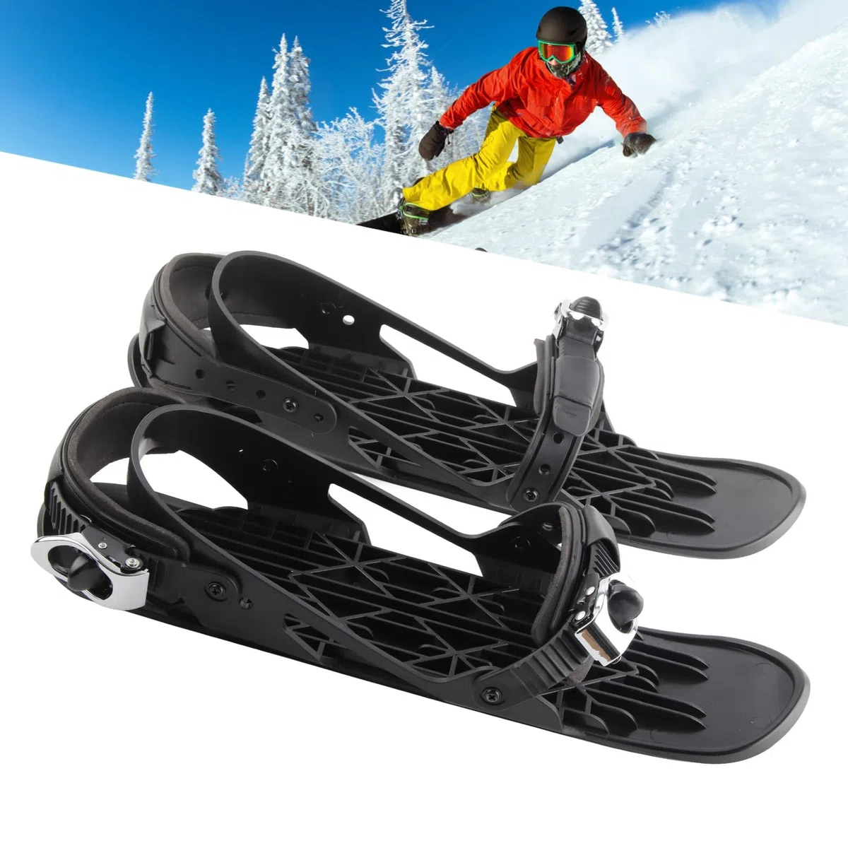 Mini Pattini da Sci, Racchette da Neve, Scarpe da Skateboard da Neve Regolabili, Mini Pattini da Sci Corti per Sport Invernali all'Aria Aperta, Attrezzatura da Sci per Sport