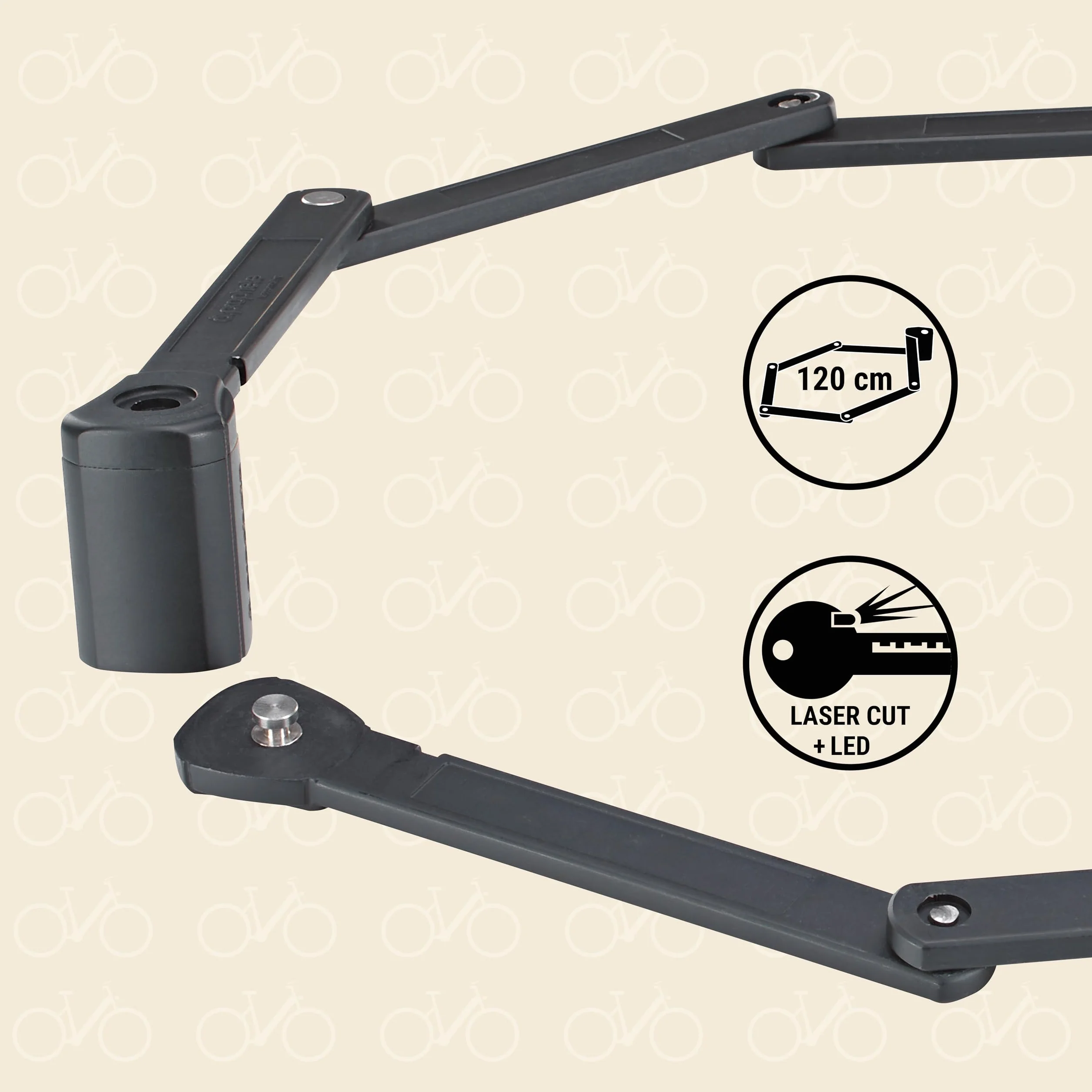 Prophete Lucchetto pieghevole XXL 120 cm – Acciaio temprato con tecnologia Laser Cut – Include supporto per bicicletta, e-bike ed e-scooter – Antifurto sicuro