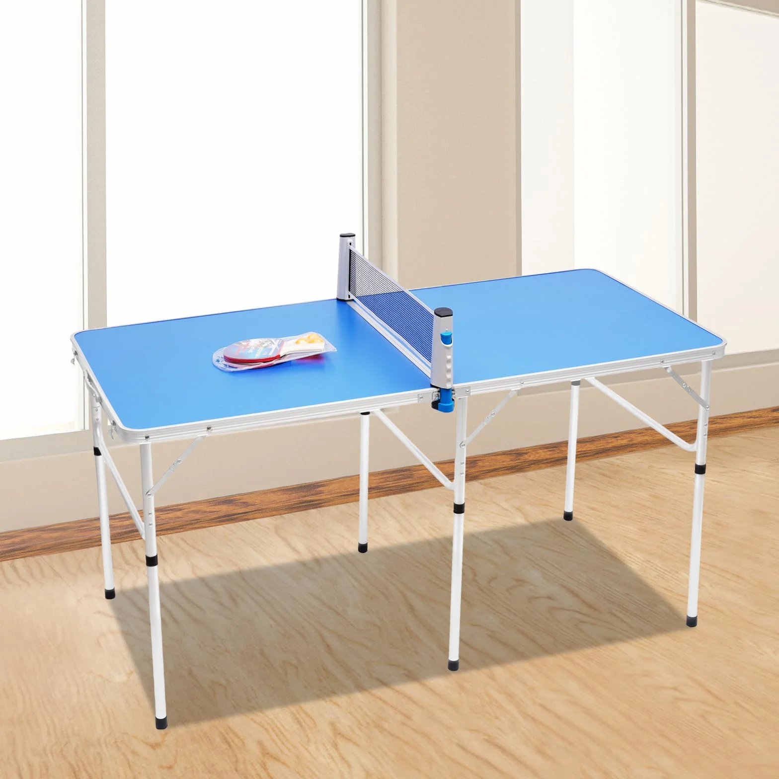 Set da mini tavolo da ping pong pieghevole per interni con rete, 2 racchette e 3 palline – Durevole e stabile – Gioco per interni ed esterni per casa e viaggi (152 x 76 x 76 cm)
