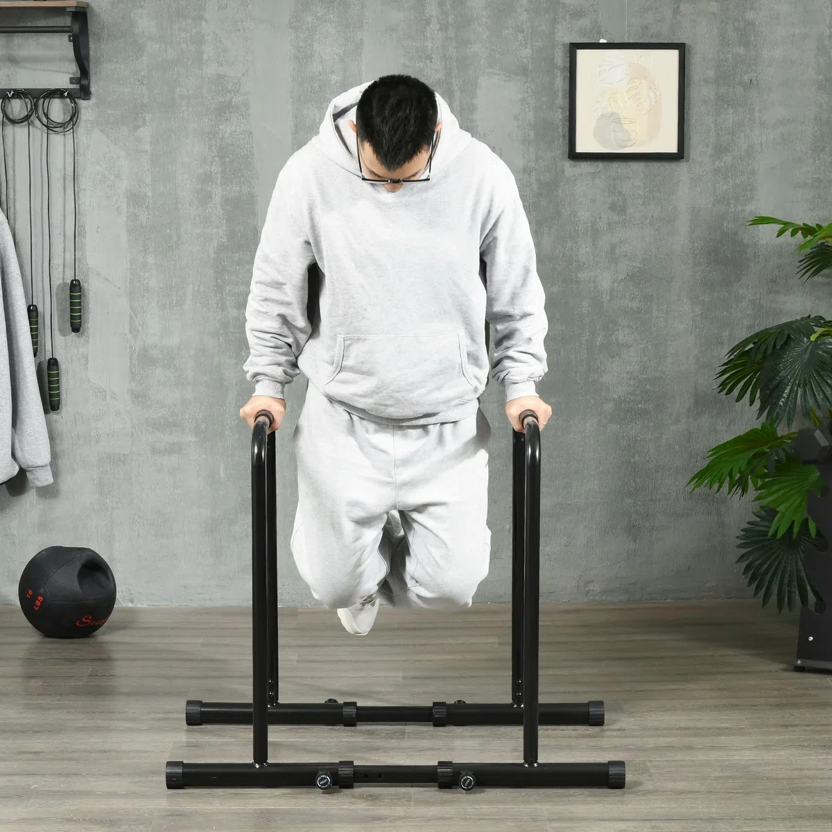 SPORTNOW Barra per Dip in Acciaio ad Altezza Regolabile con 6 Lunghezze Regolabili, 90-102x65x80-90 cm, Nera