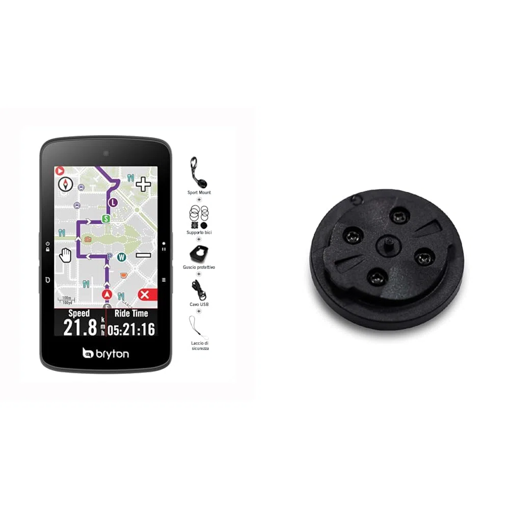 Bryton Rider S800E con Supporto Frontale in Alluminio Unisex-Adulto, Nero, Taglia Unica & Mount Conversion Kit, Adattatore Rider Serie S Compatibile con Supporto Garmin Unisex-Adulto, Nero, Unica