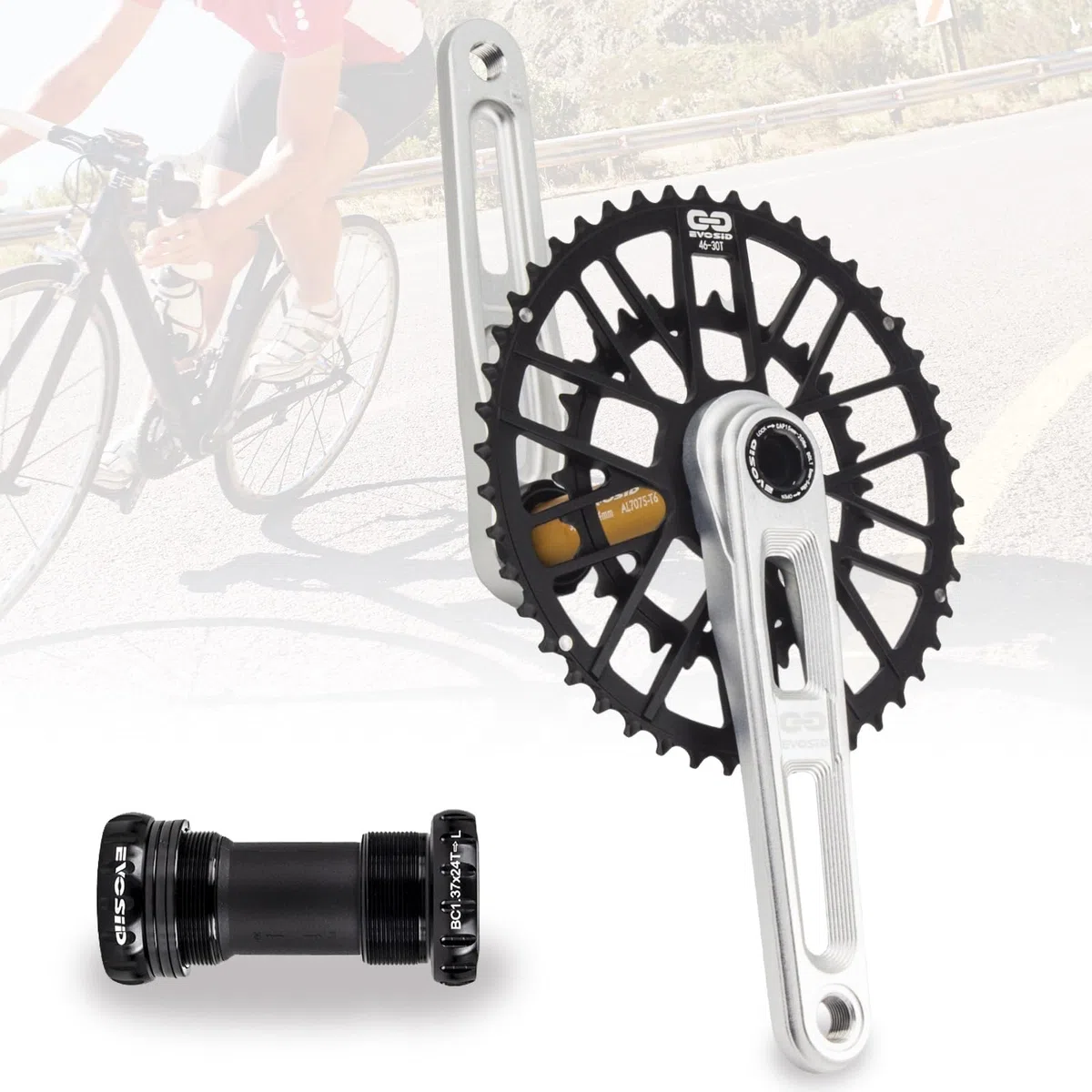 Guarnitura per Bicicletta da Strada con Doppia Corona GXP 46-30T/48-32T 165/170/175mm Integrata Cava Set di Pedivelle con BB Compatibile con 8-12 velocità(170mm Silver,46-30T)