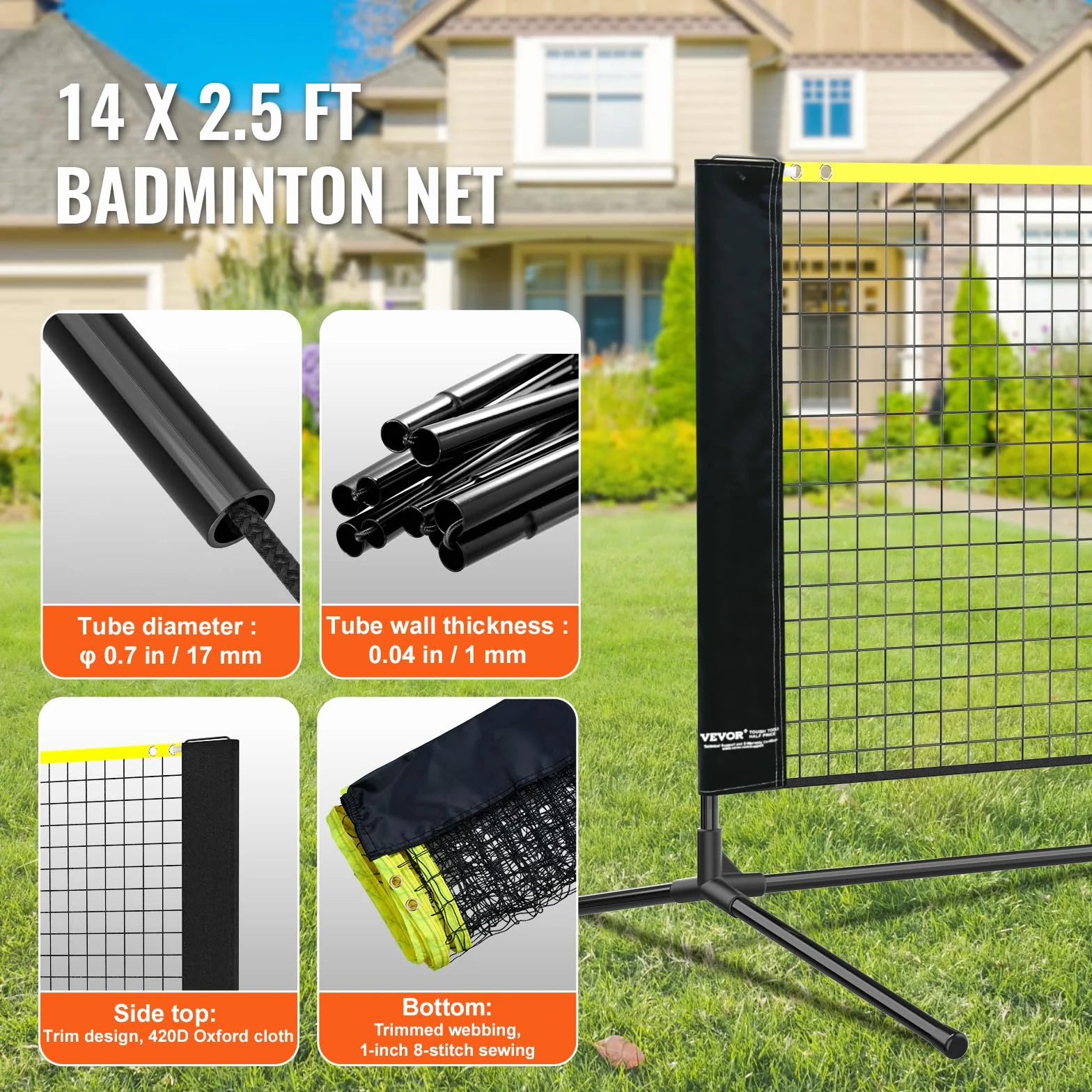 VEVOR Rete da Badminton 420 x 155 x 103 cm Rete da Pallavolo Regolabile in Altezza Pieghevole, Set da Rete da Tennis Portatile con Pali, Supporto, Borsa per Trasporto, per Uso Interno ed Esterno