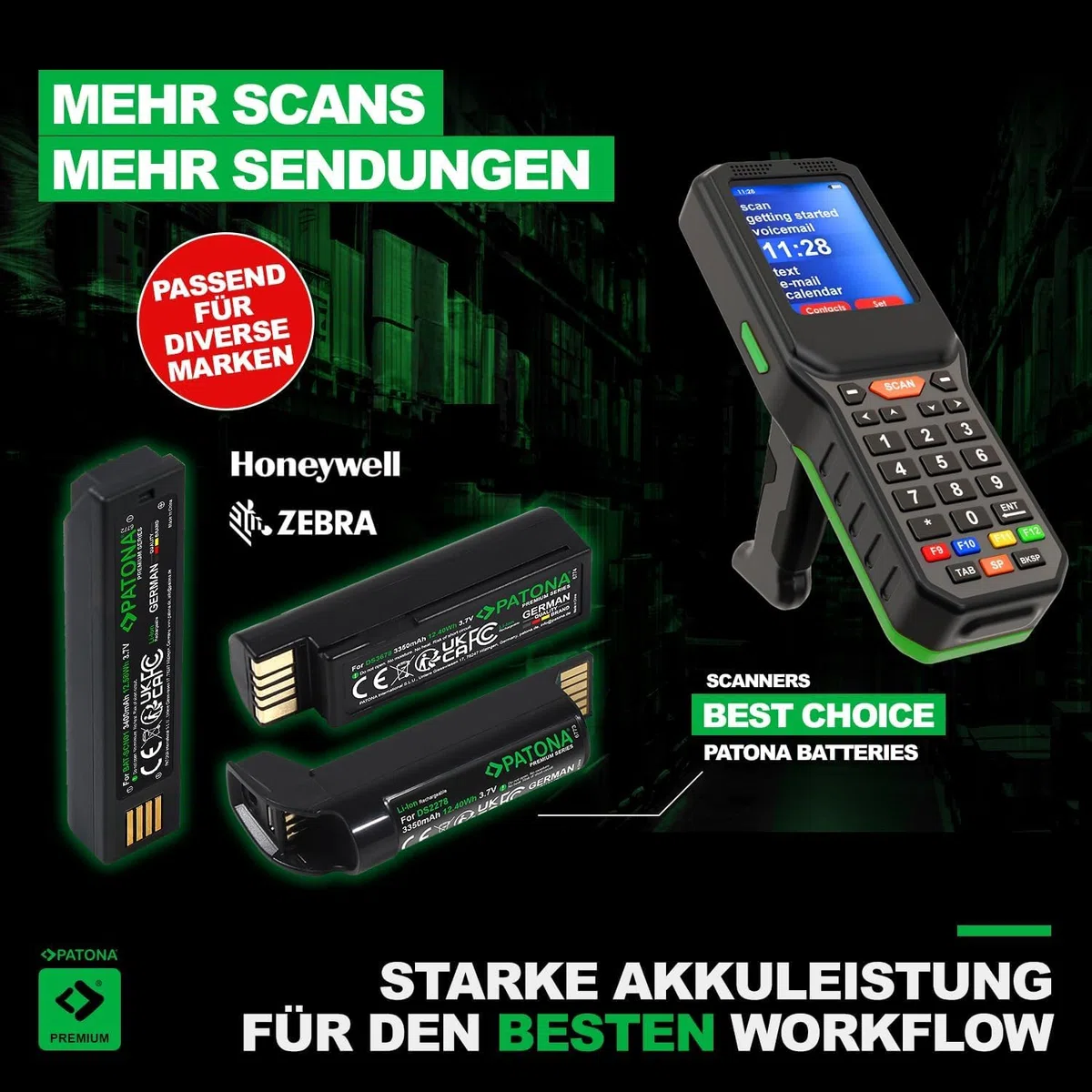 PATONA Batteria Premium per Zebra MC2180, MC2100, MC21, MC21XX | ricambio per Zebra BTRY-MC21EAB0E | 3,7 Volt, 2400 mAh, 8,88 Wh | tipo: ioni di litio | scanner manuale codice a barre | ricambio di