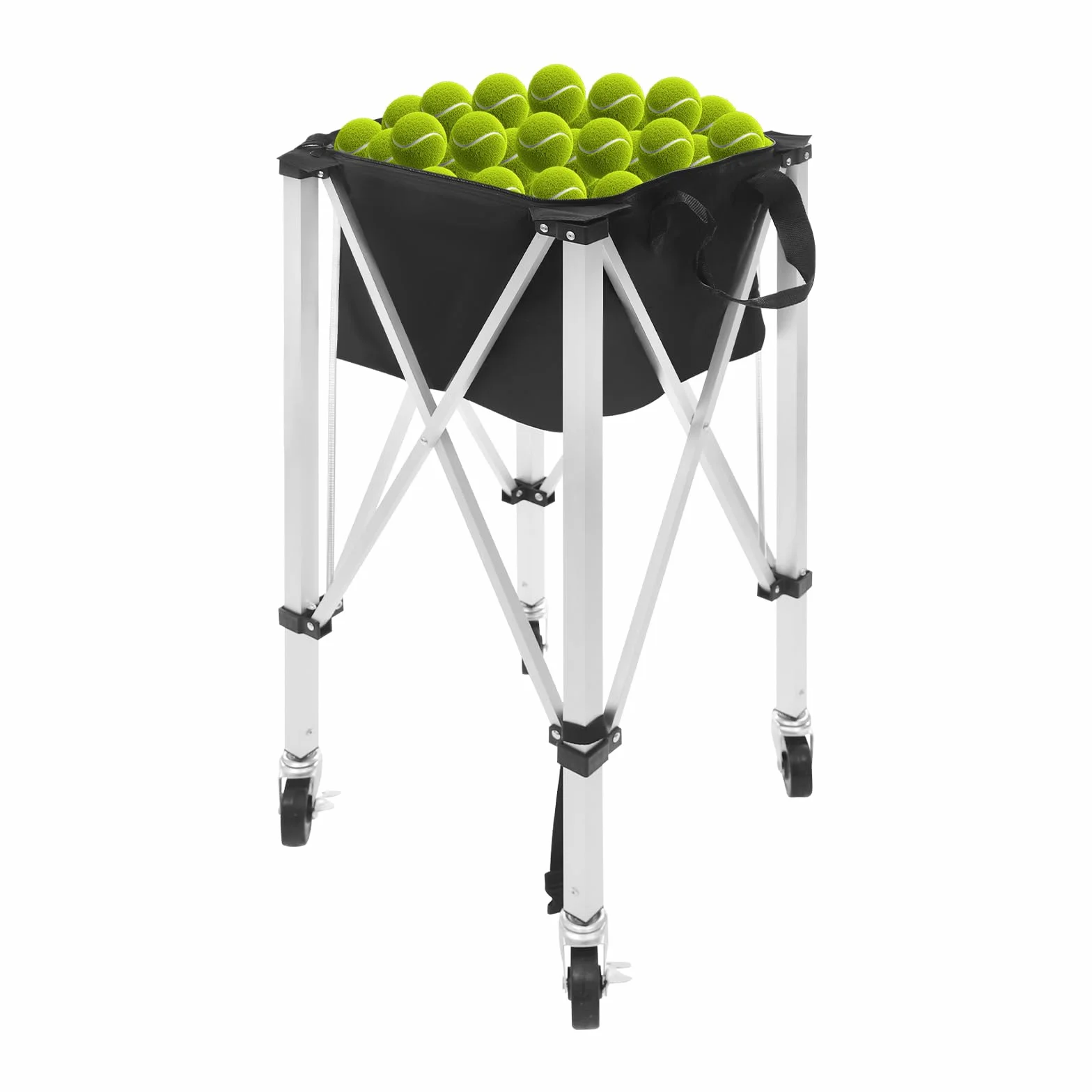 Carrello Porta Palline da Tennis 150-170 Palline, Carrello da Tennis Pieghevole in Alluminio con Ruote Frenate, Cesto Pieghevole con Borsa da Trasporto