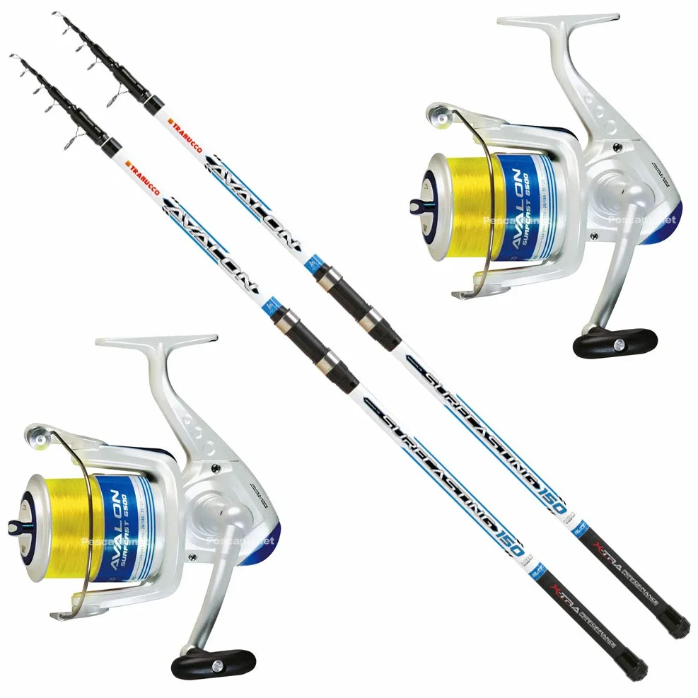 Trabucco Kit SURFCASTING Composto da 2 Canna Avalon 4 m 150 Gr + 2 Mulinello Avalon 6500 con Filo