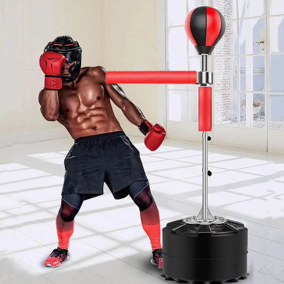Punching ball, boxing punching kickboxing speed training regolabile in altezza con spinning bar a 360° per allenamento boxe, nero e rosso