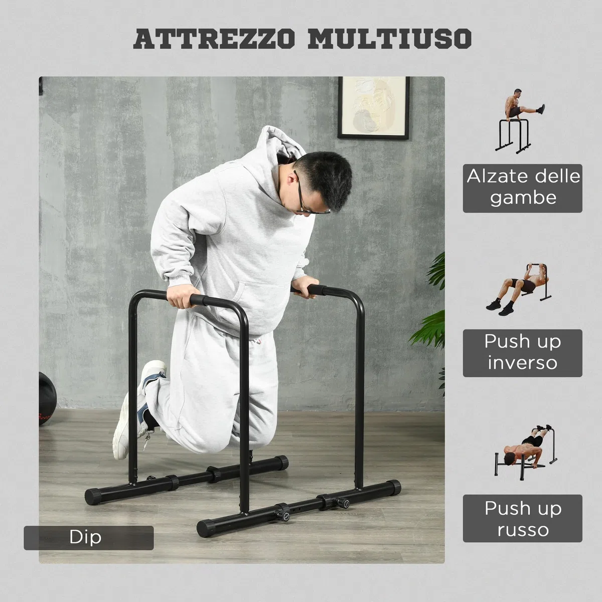 SPORTNOW Barra per Dip in Acciaio ad Altezza Regolabile con 6 Lunghezze Regolabili, 90-102x65x80-90 cm, Nera