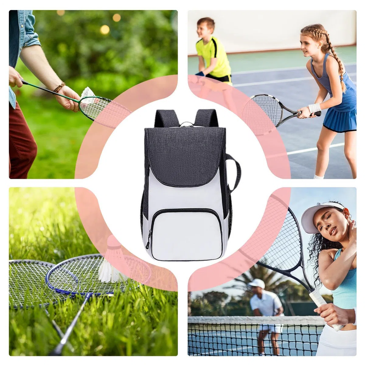 Générique Tennis Backpack, Badminton Racquet Bag, Sport Equipment Storage, Water-Resistant Design, Multiple Compartments, Black, for Teens, Youth, Boys, Girls, Men, Women, Family