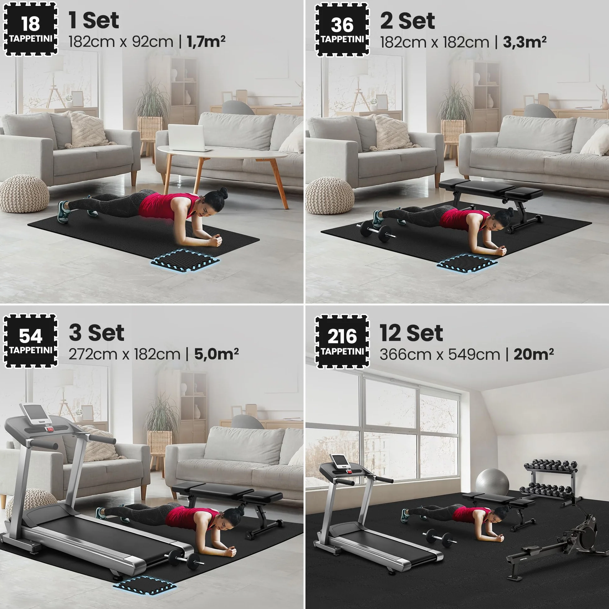 bemaxx Tappeto Palestra Tappetino Fitness da Ginnastica a Puzzle EVA | Pavimento Protettivo Incastro Tatami Allenamento Protezione Sport, Materassino Mattonella Pavimentazione per Home Gym Manubri