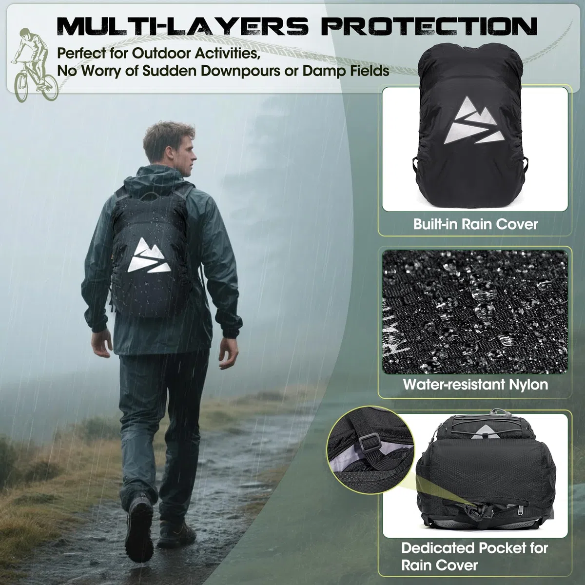 RAINSMORE Zaino Idratazione con Vescica 2L Leggero Isolato Zaino Trail Running 18L con Copertura Antipioggia Trekking Sportivo Idrico per Corsa Ciclismo Escursionismo Outdoor