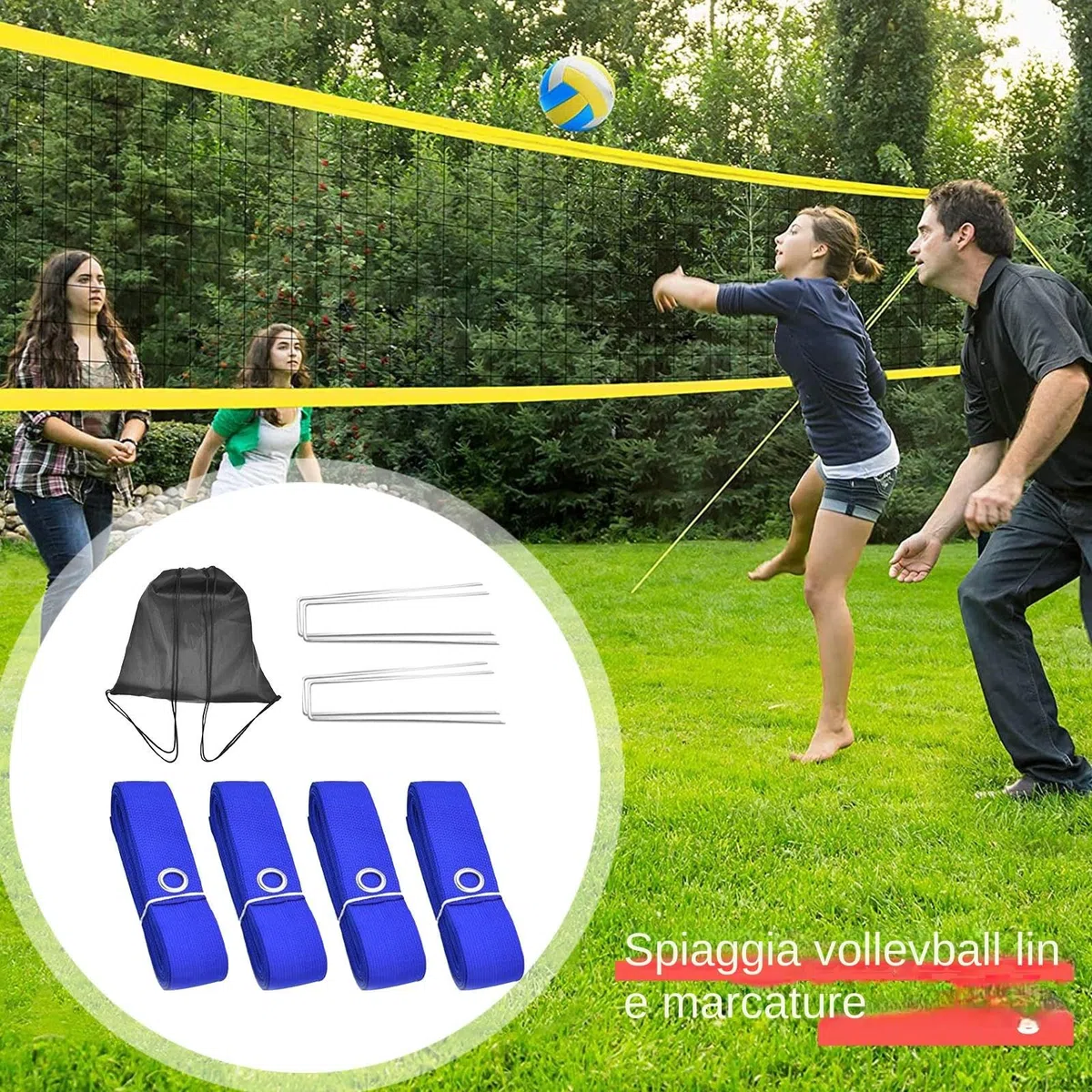 Righe da Beach Volley Set Delimitatore per Sport sulla Sabbia | Linee Portatili per Pallavolo per Campo da Giardino, Cortile, Casa, Esterni, Torneo e Competizione