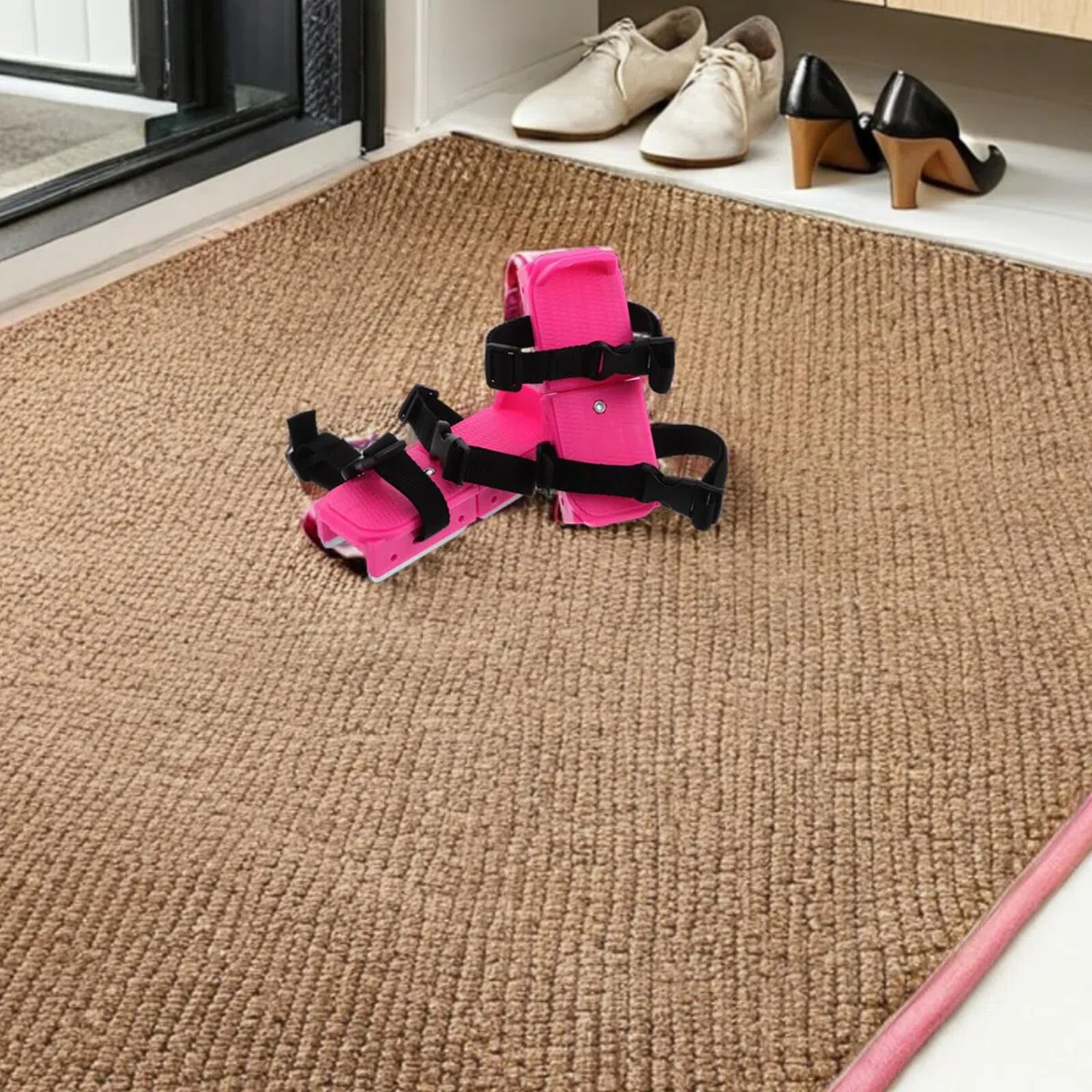 Didiseaon Scarpe da Pattinaggio Regolabili per Ragazzi, 1 Paio Rosa | Pp e Metallo Nastro, per Principianti, Uso su Ghiaccio e Neve, Equipaggiamento Sportivo Invernale