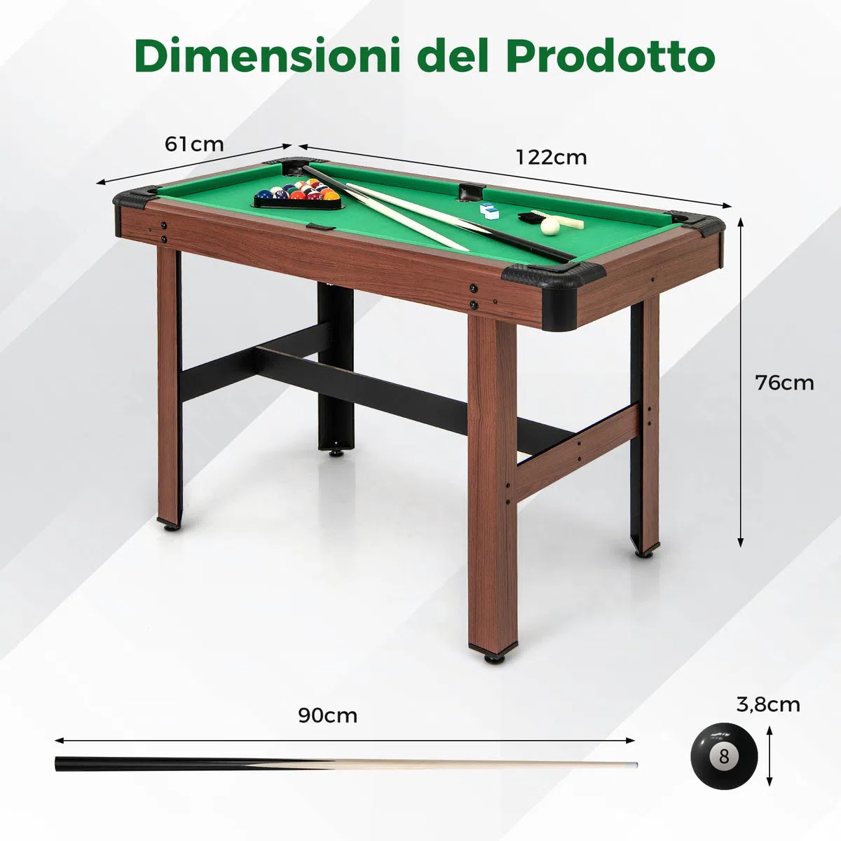 GYMAX Tavolo da Biliardo di 122cm, Tavolo da Pool in Legno con 16 Palline, 2 Stecche, 2 Gessetti, Triangolo, Spazzola, Piedini Regolabili, Tavolo da Gioco per Bambini e Adulti