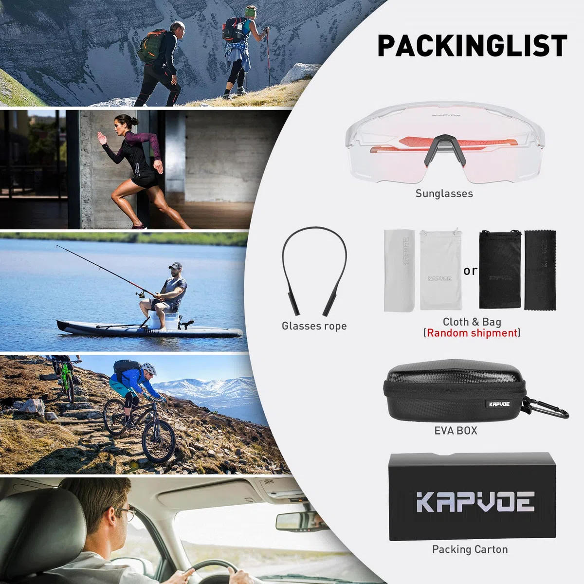 KAPVOE Occhiali Da Ciclismo Polarizzati Fotocromatici Intercambiabili UV400 Protezione Donna Uomo Trasparenti Sportivi K93