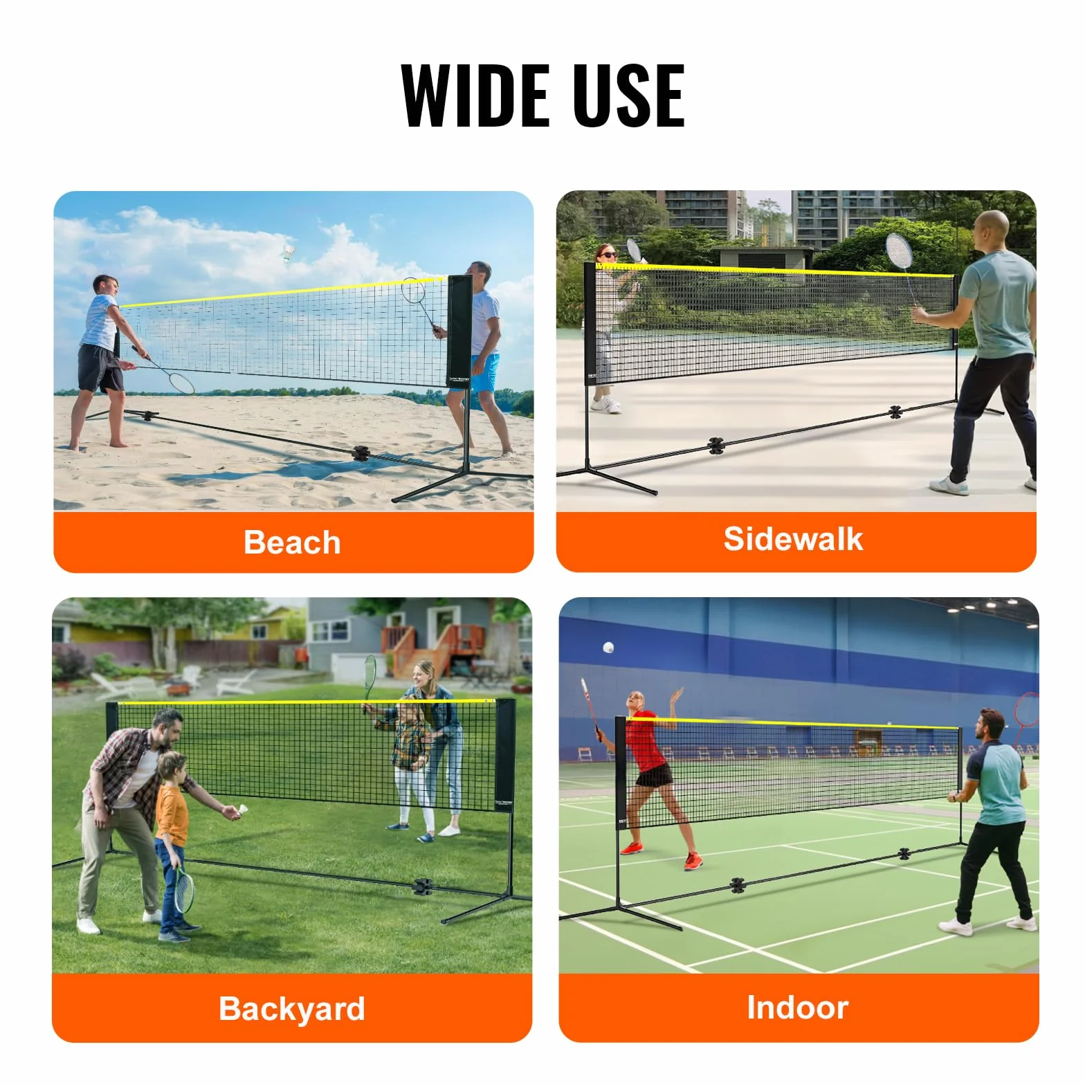 VEVOR Rete da Badminton e Pallavolo, Nylon Portatile, Regolabile, Pieghevole per Pickleball, Facile da Installare con Pali, Uso Interno ed Esterno, 510 x 155 x 103 cm