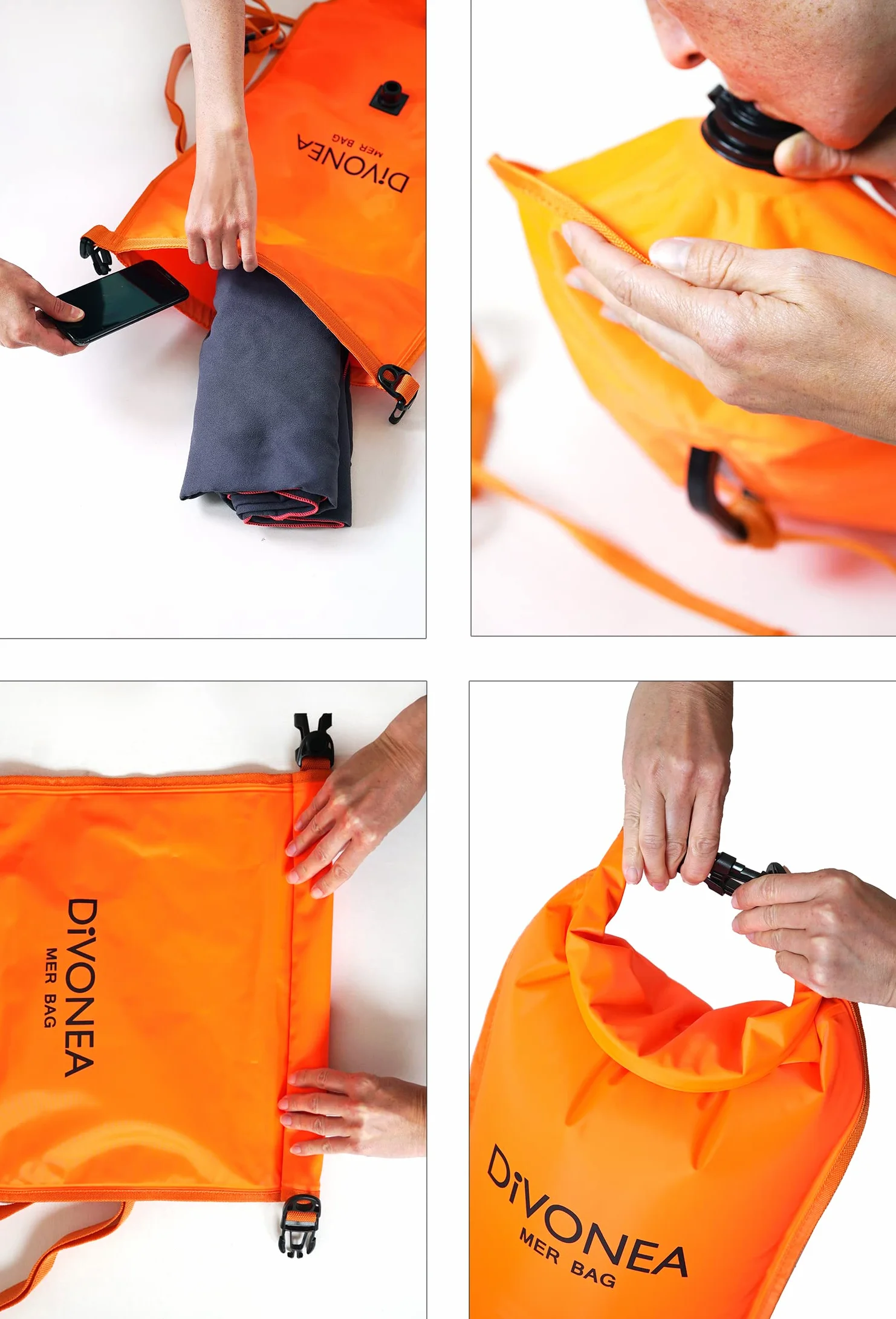 DiVONEA | Boa di segnalazione per immersione + Borsa impermeabile 28 L + Boa nuoto con tasca Impermeabile- 3 prodotti en 1 con accessori inclusi