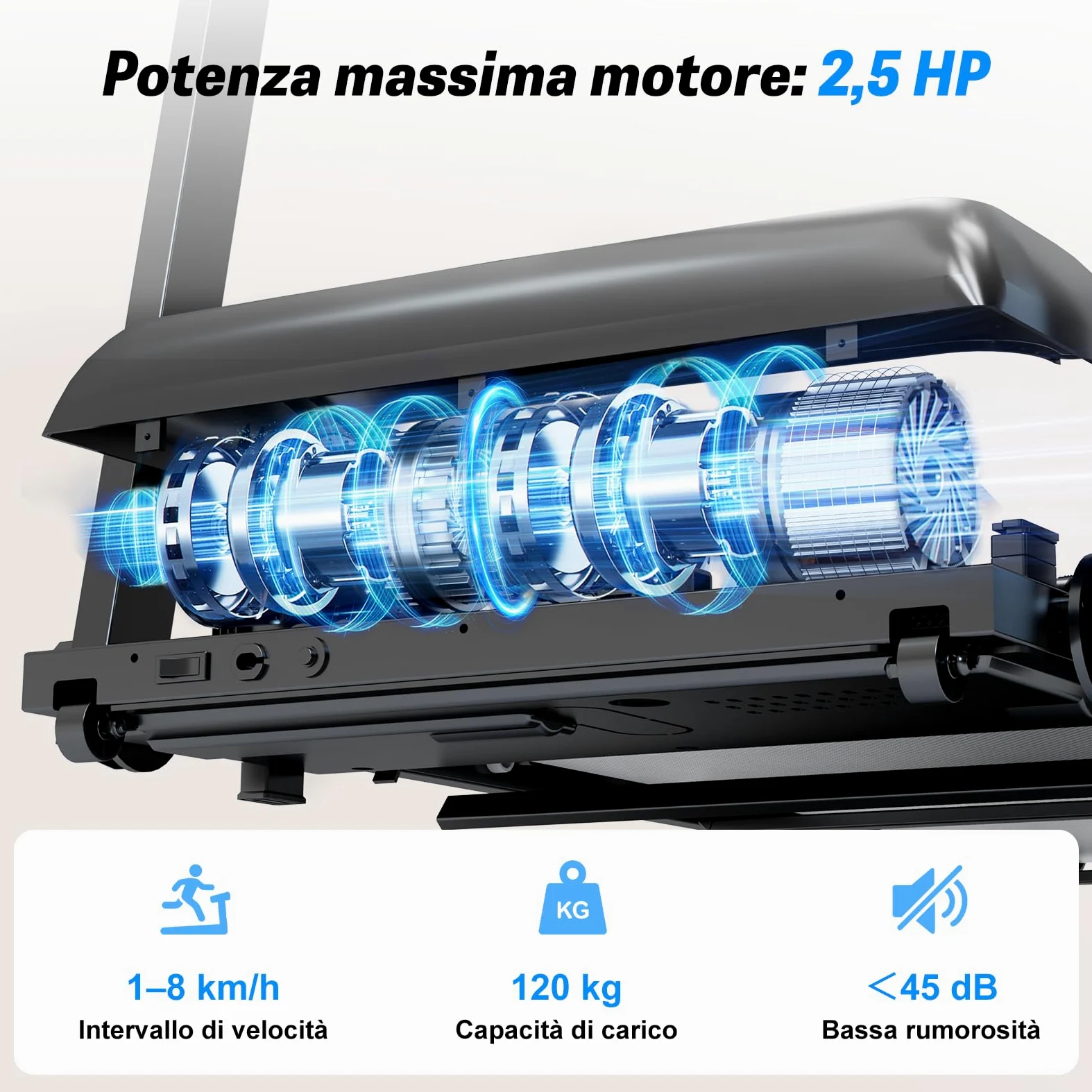 Tapis roulant, 4 in 1 - Inclinazione del 12% - Motore da 2,5 CV - Velocità da 1 a 8 km/h - Dotato di display a LED e console di controllo - Pieghevole