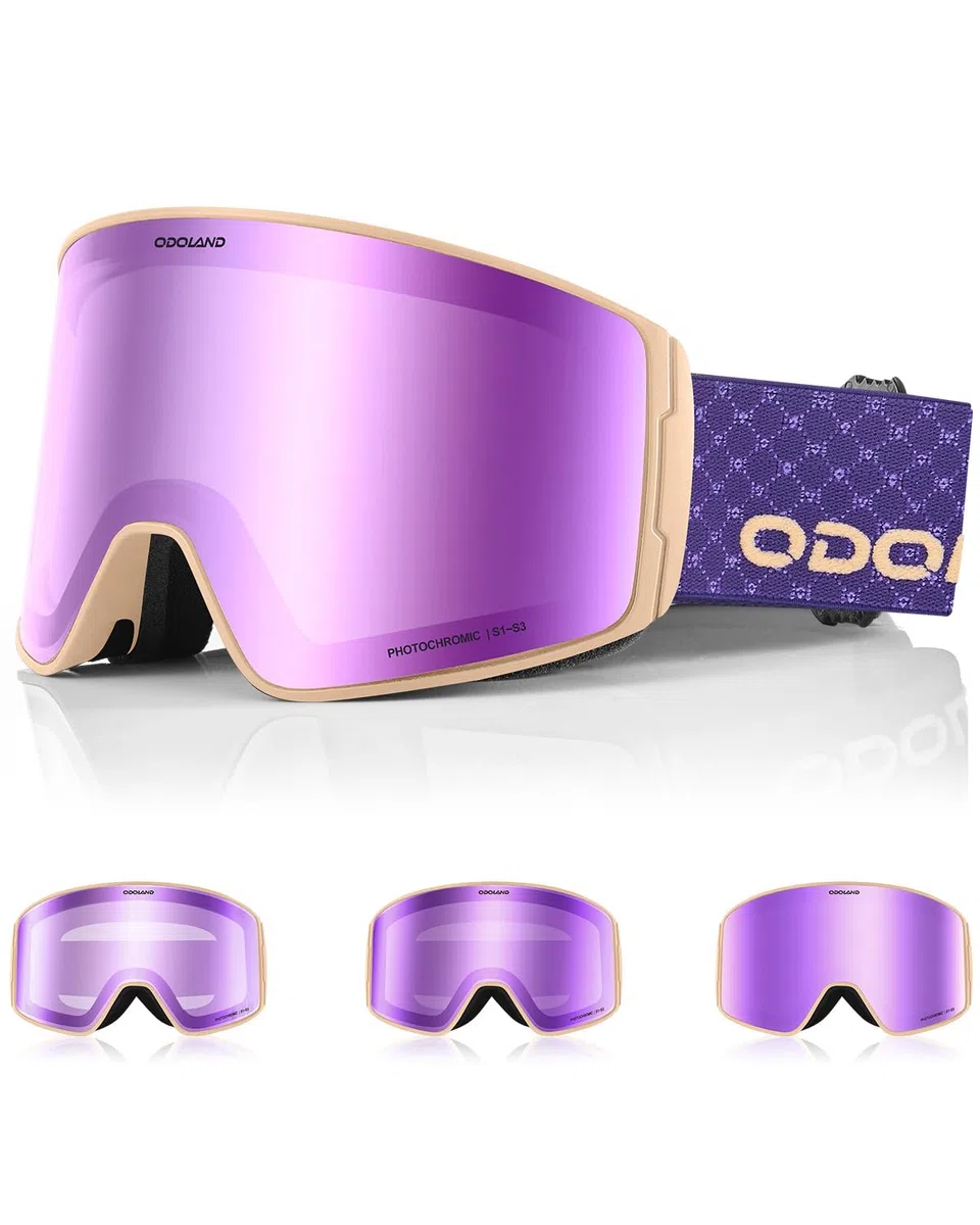 Odoland Occhiali da Sci Fotocromatici Maschera da Snowboard Cilindrici Antiappannamento Protezione UV400 Occhiali da Sci e Snowboard per Adulti Ragazzi Uomo Donna