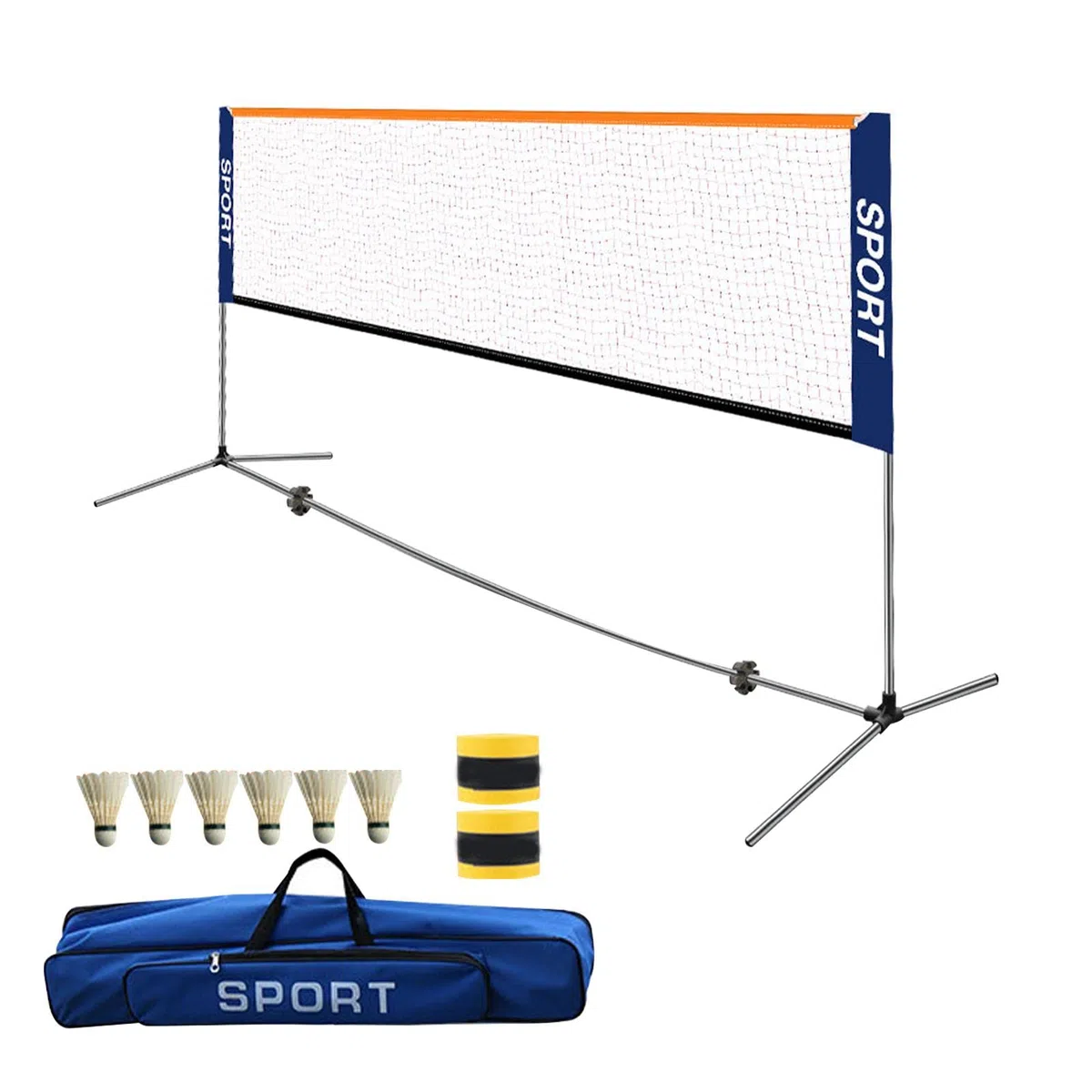 Set di reti da Badminton 6 Set da Badminton Incluso Borsa da Trasporto Set da Rete da Tennis Rete da pallavolo Rete da Badminton Resistente per Cortile Regolabile per Campo per Adulti, Larghezza 6,1
