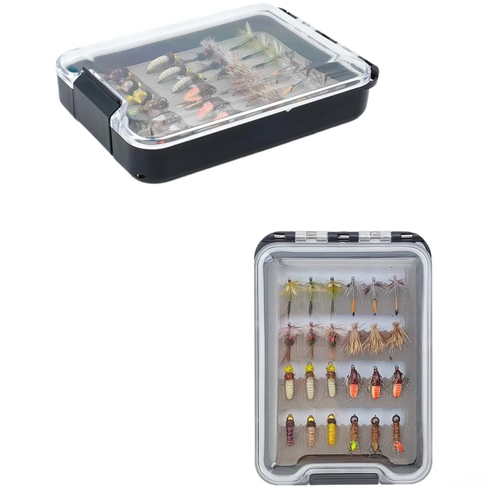 Mosche Artificiali Pesca 24pz Dry Wet Nymph Carbonio(Style B 33) | Uncini carbonio affilati, 24 misti, dry wet nymph, scatola , pesca fiume lago