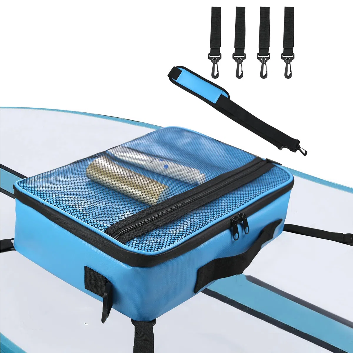 Sup Deck Cooler Bag - Borsa da ponte impermeabile, manico laterale, tracolla, tasca superiore in rete, accessori per il ponte