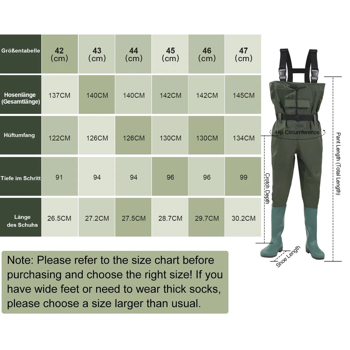 waders, waders impermeabili 70D nylon composito PVC pantaloni da pesca, con stivali in gomma antiscivolo, pantaloni da bacino, adatti per cantieri, pesca, fattorie