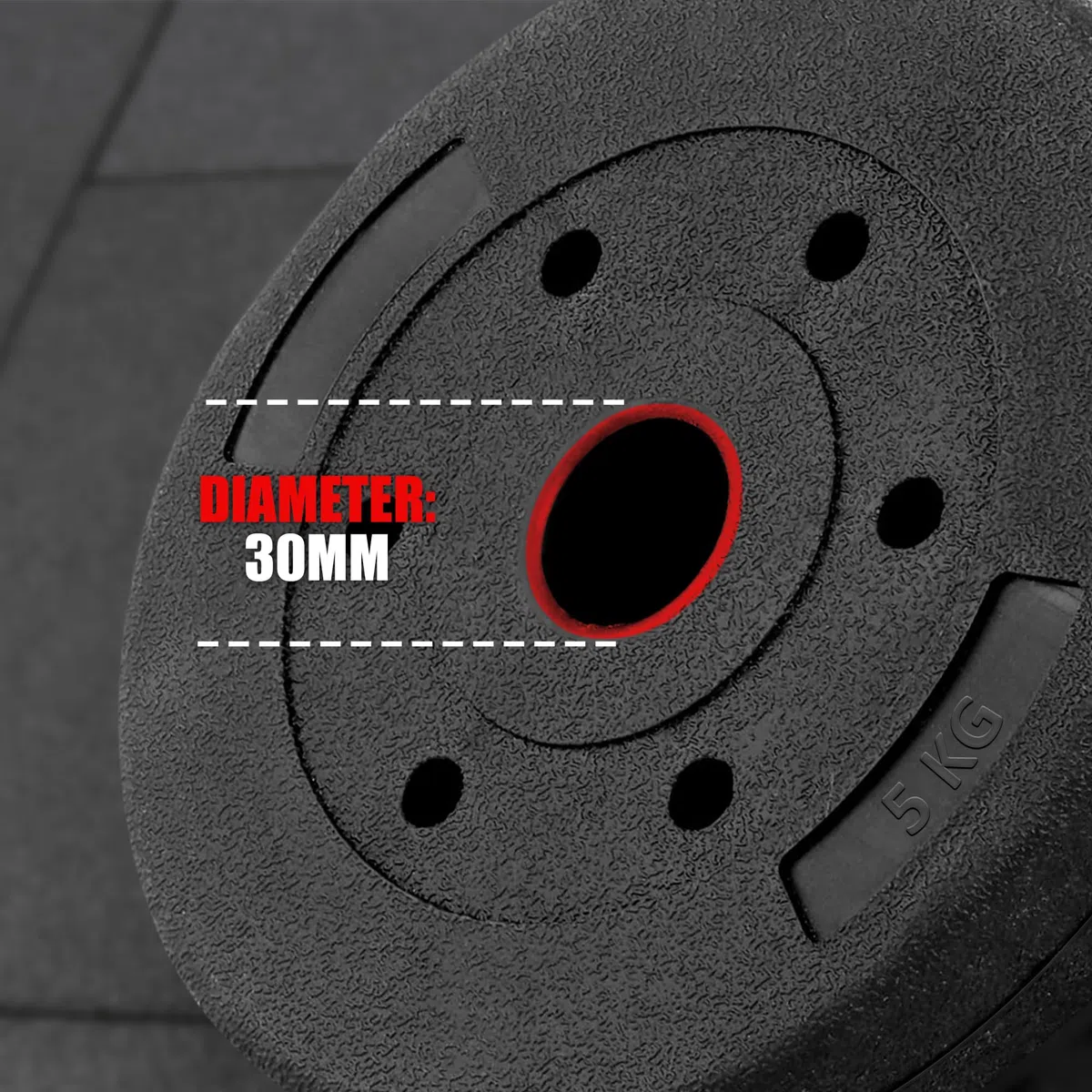 wuuhoo® Piastre per Pesi in Cemento Mike 30mm, Set 20kg - 30kg, rivestite in Nero, 1,25, 2,5, 5, 10 kg, Piastre per Pesi per bilancieri in plastica, Fitness a casa - Set 3-30kg