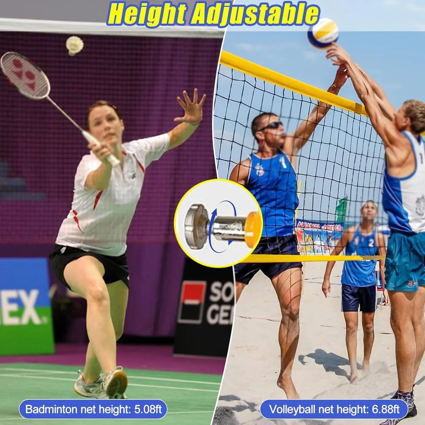 Rete portatile regolabile per pallavolo e badminton, ideale per cortile e sport sul terreno