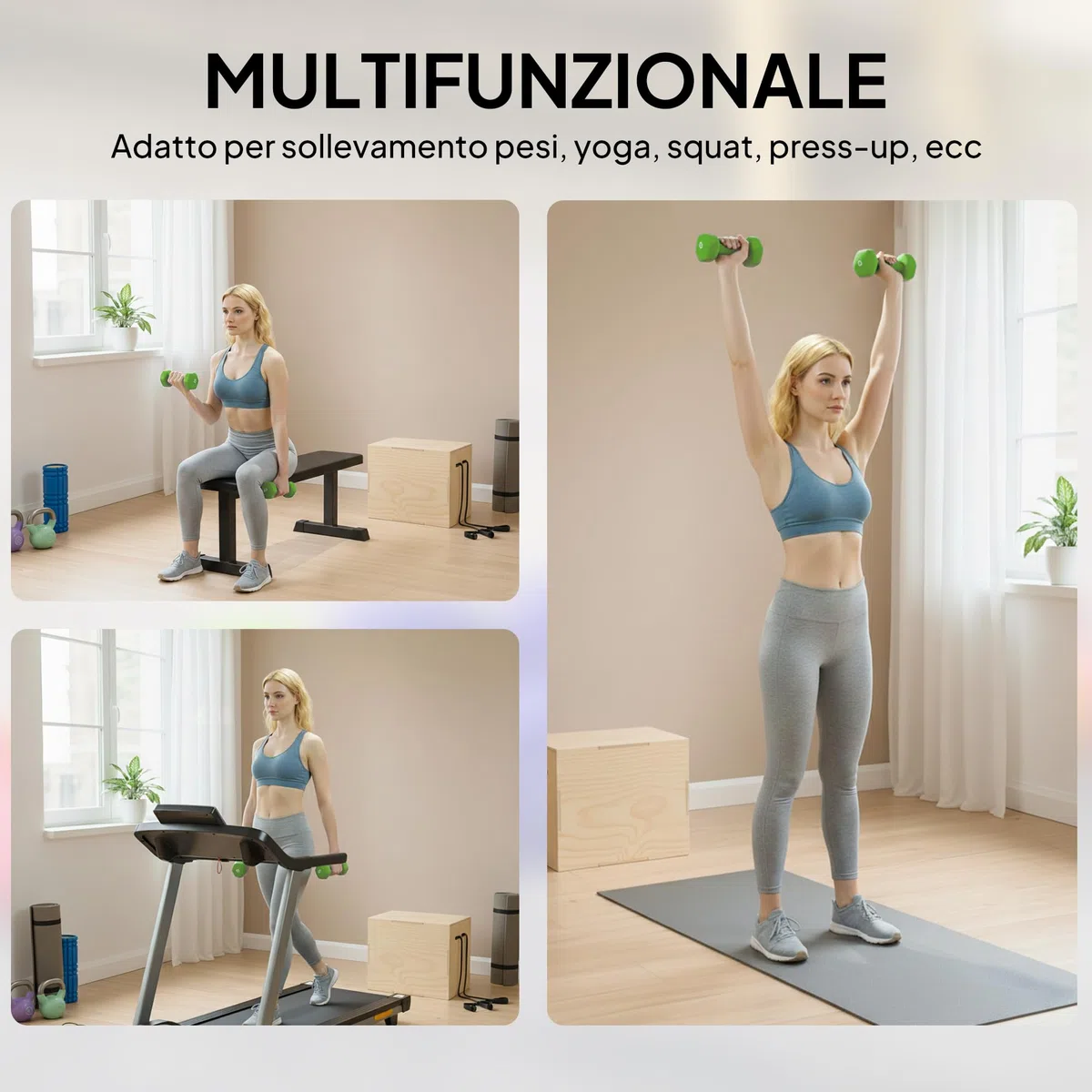 HOMCOM Set 8 Manubri da 20 kg con Design Esagonale, Pesi da Palestra in Acciaio e PU da 2x1kg, 2x2kg, 2x3kg, 2x4kg, Multicolore