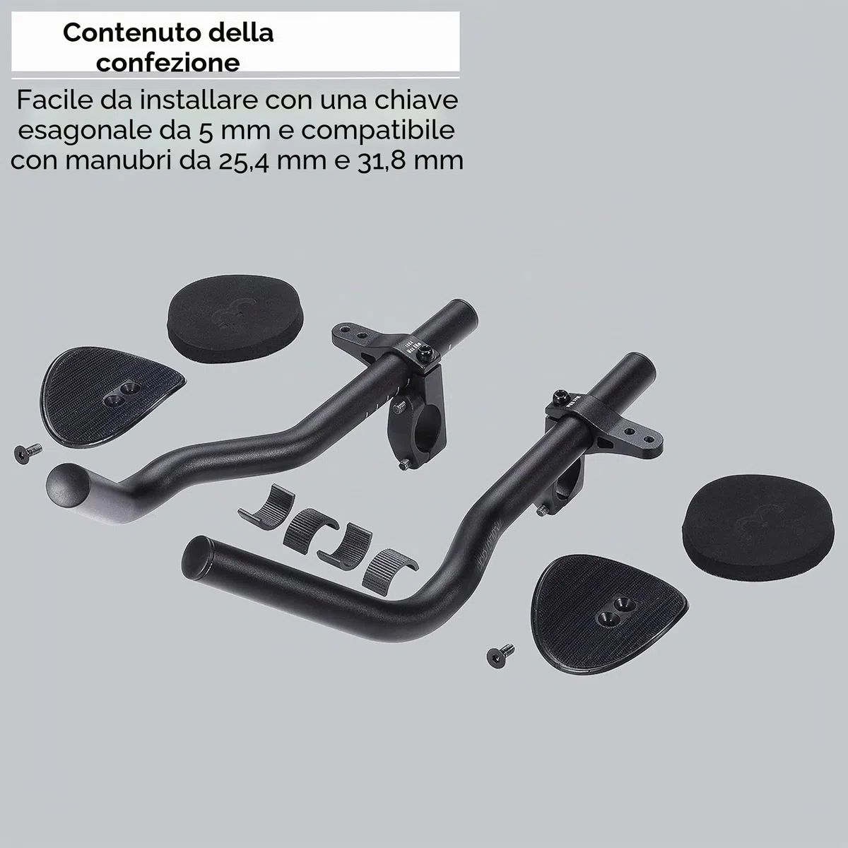 BBB Cycling AeroBase BHB-52 - Prolunghe Manubrio Triathlon in Alluminio con Curva Ergo per Bici da Corsa - Poggiagomiti EVA Regolabili - Compatibili con Manubri 25.4/31.8 mm
