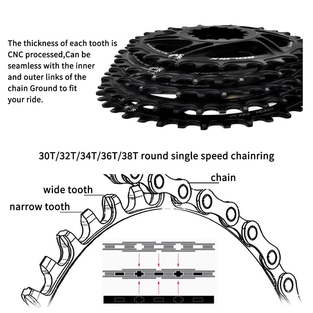 Guarnitura per Mountain Bike a velocità Singola 170/175 mm Guarniture 30/32/34/36/38T Corona a Denti Stretti e Larghi Set di pedivelle Integrate Cave con Movimento Centrale BSA Adatto a 9-12