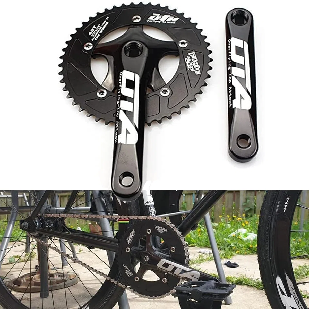 BESNIN Guarnitura per bici a velocità singola, 170 mm, 48 denti, BCD, guarnitura quadrata per bicicletta, colore nero