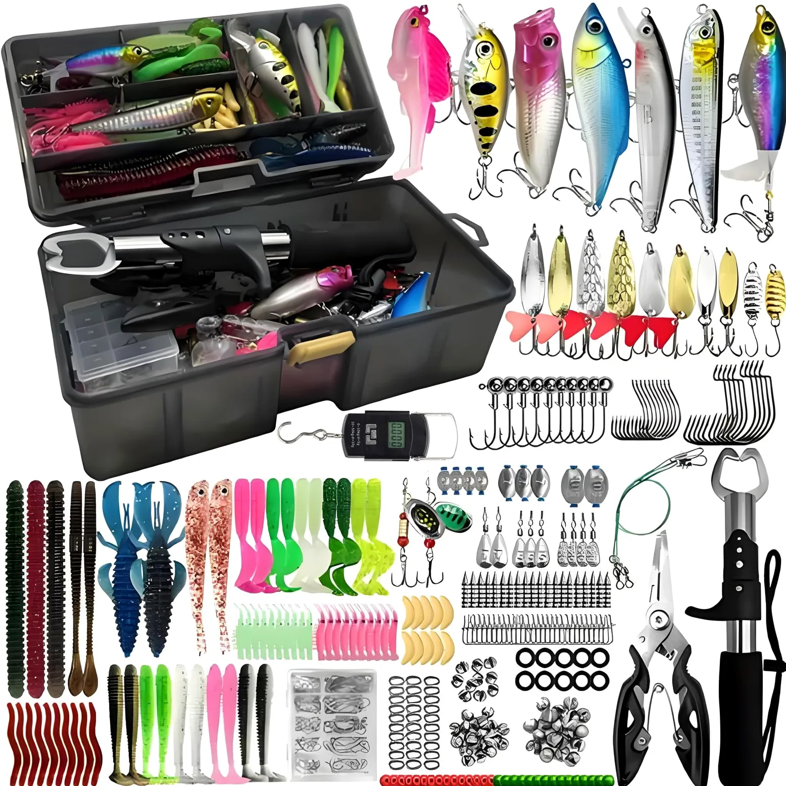 Pesca Accessori, 412 Pezzi Pesca Girevoli Kit Set di Esche e Attrezzi con Esche Pesi Ami Pinze Cassetta Degli Attrezzi con Accessori Gadget pescas Regali per Amanti