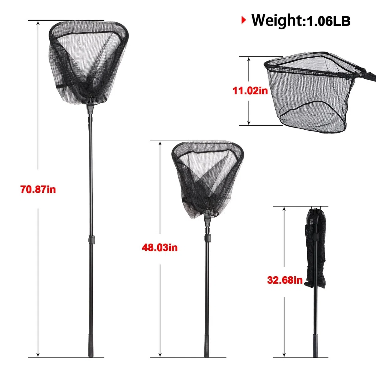Guadino Pesca Telescopico Guadino da Pesca Pieghevole, Asta Telescopica in Alluminio, Maglia Fine da 4 Mm, Maniglia Antiscivolo Portatile