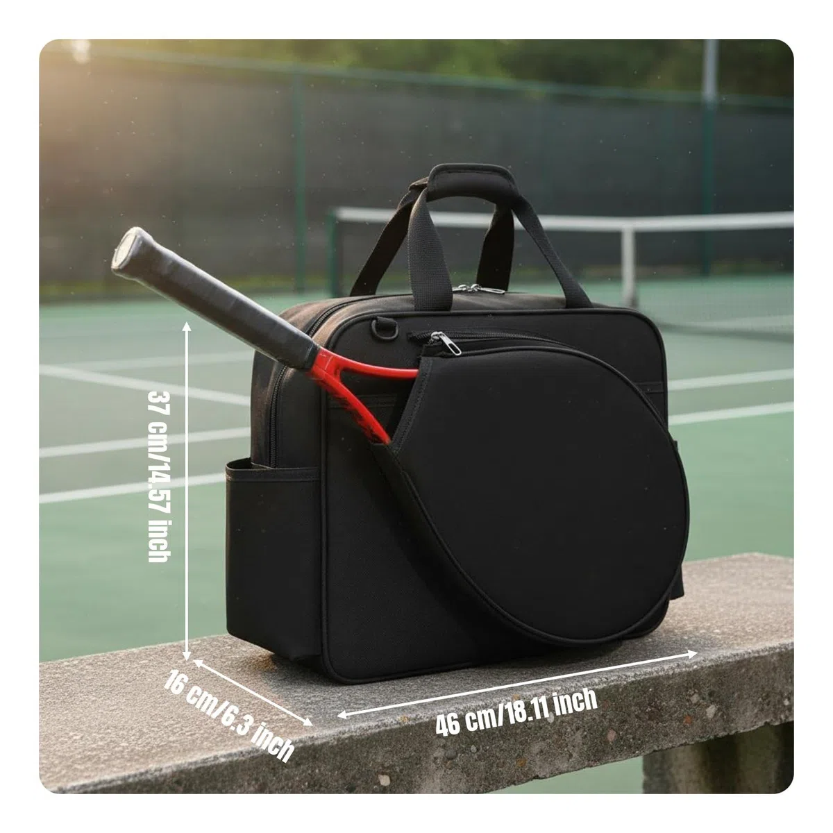 rockible Tennis Racket Case Borsa Racchette Borsa Tennis Sacca Sport Borsa Spalla in Tela Resistente All’acqua Dedicato per 2 Racchette Adatta a Campo Palestra, Nero, BordoNero