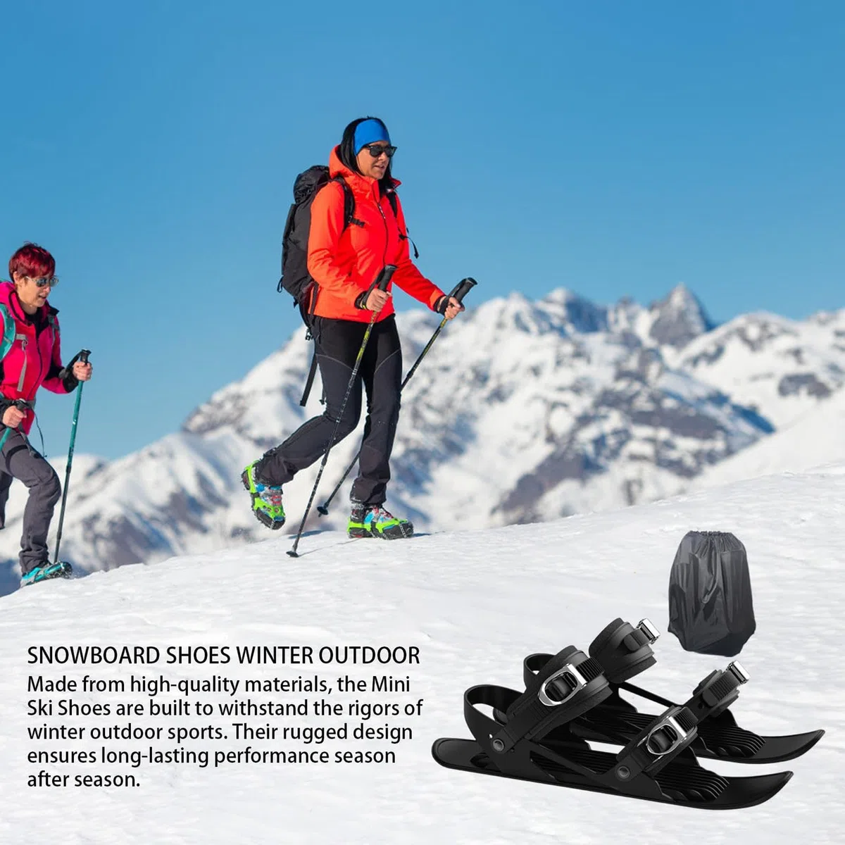 Mini pattini da sci corti – Pattini da neve portatili regolabili per sport invernali, pattini da ghiaccio corti per divertimento all'aperto sulla neve, design leggero e compatto