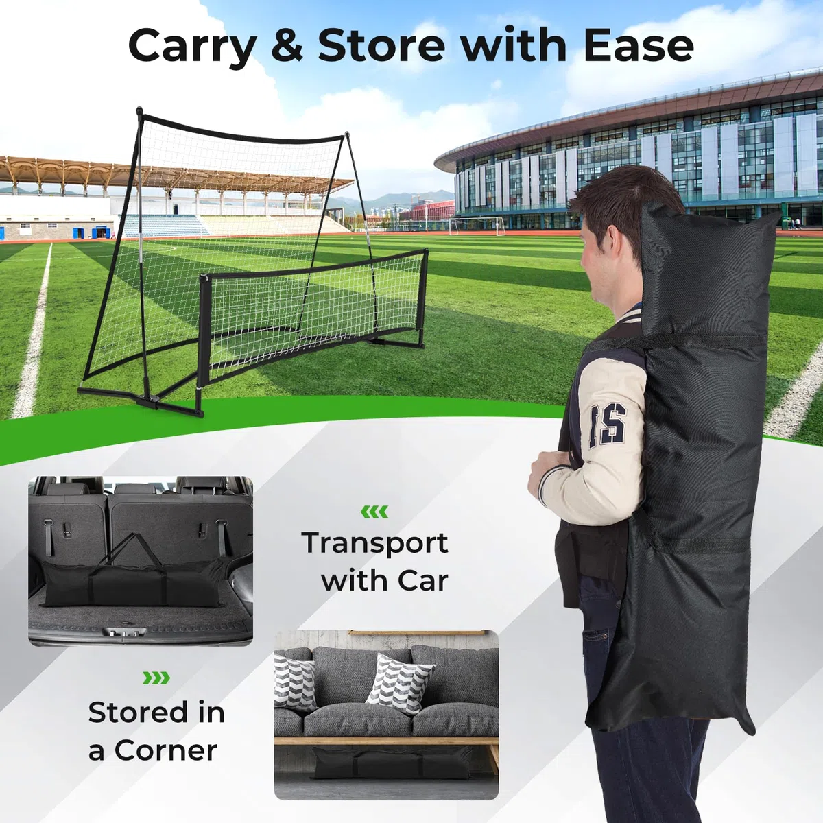 Soccer Trainer 80"x40", rete rimbalzante da calcio 2 in 1 con borsa per il trasporto, rete portatile per allenamento di calcio a due lati per abilità di passaggio di calcio, allenamento di squadra