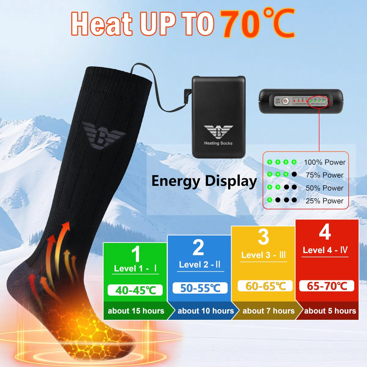 Calze Riscaldate Uomo Donna - 7.4V 3000mAh Calzini Riscaldati a Batteria, Controllo delle APP Calzini Riscaldanti per Inverno All'aperto