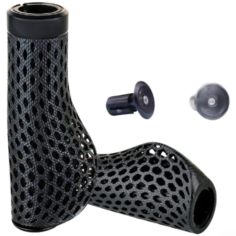Manopole ergonomiche per manubrio di mountain bike, stampate in 3D, traspiranti, assorbenti, con anelli di bloccaggio, per barre di diametro 22,2 mm, confezione da 2, colore: nero
