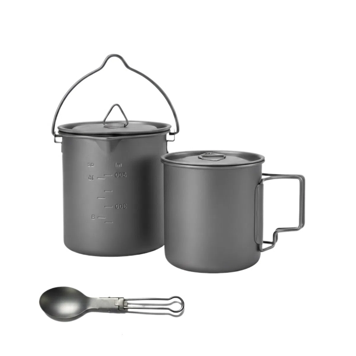 Generico Set di pentole da Campeggio con Tazza Pieghevole (420 ml/750 ml) e pentola 750 ml, Kit Portatile Esterno, Compatibile Zaino Escursionismo