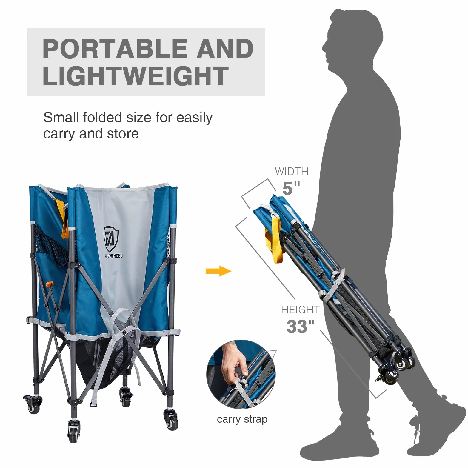 EVER ADVANCED Carrello Porta palloni con Ruote bloccabili, 83,8 x 57,9 cm, Pieghevole per Garage, Attrezzatura Sportiva per pallavolo, Pallacanestro, Tennis, Contenitore per Giocattoli