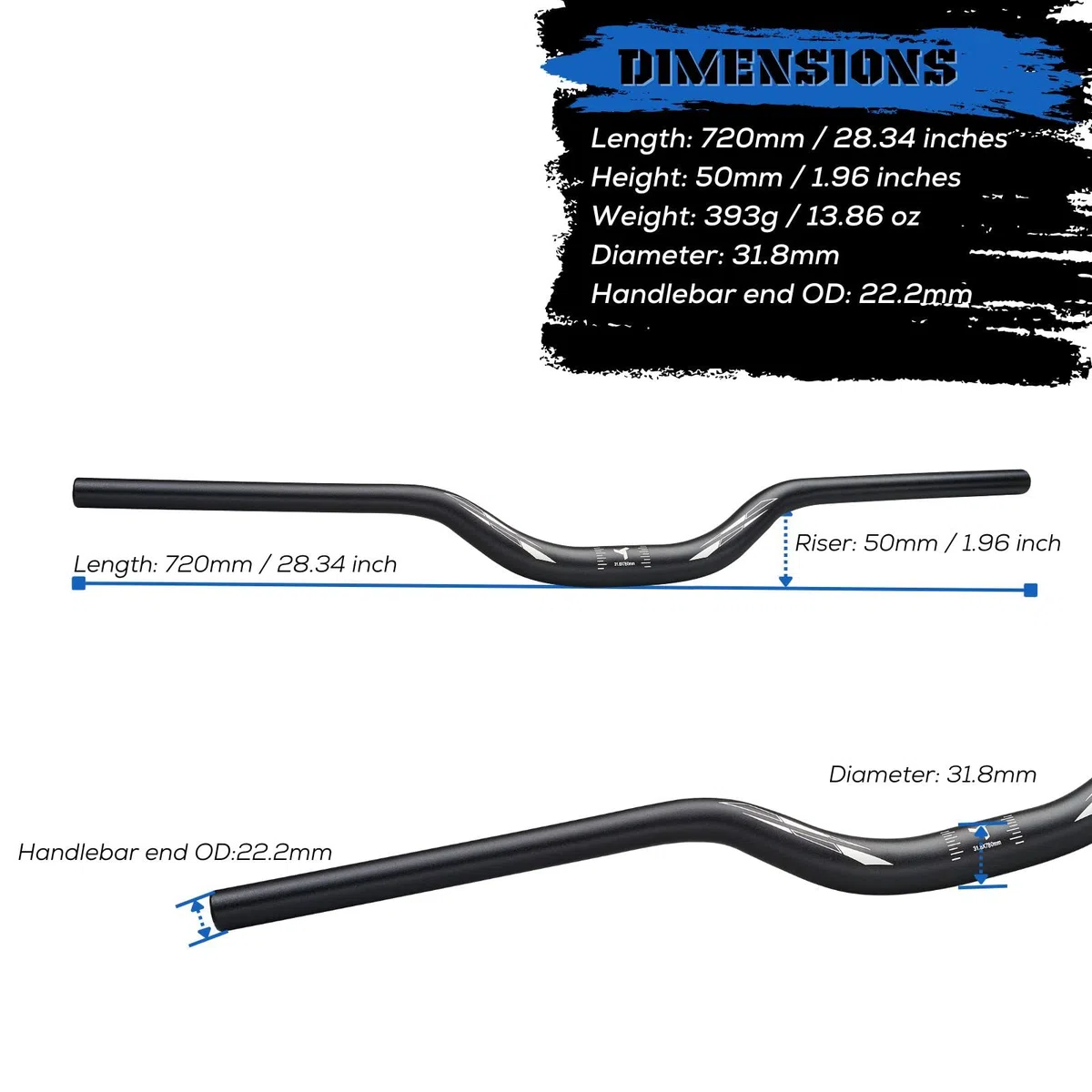 Corki Cycles Manubrio MTB Professionale 31.8mm, Manubrio Bicicletta Alluminio Lega Leggero 780mm 720mm Riser Bar per Mountain Bike Strada -Topo Mid Rise- Nero/Rainbow