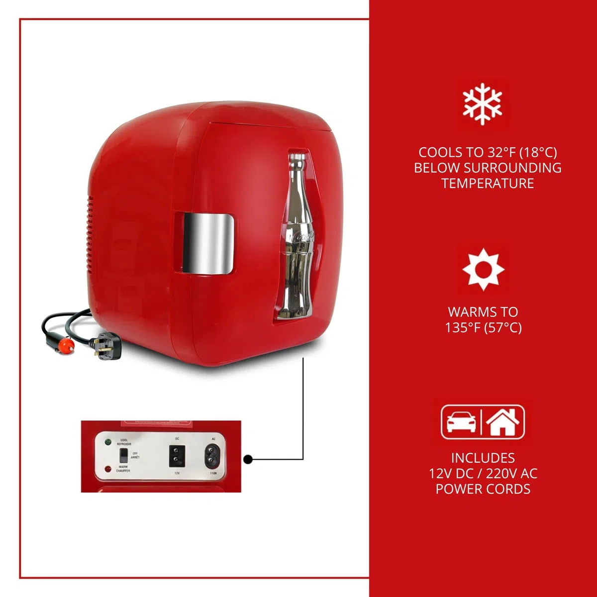 Coca Cola Mini Frigo da Camera 7,9L Frigorifero Piccolo 12 Lattine Portatile Raffreddatore e Scaldino Bottiglie di Coke Mini Frigorifero per Bevande Auto Campeggio Viaggio Ufficio Scrivania