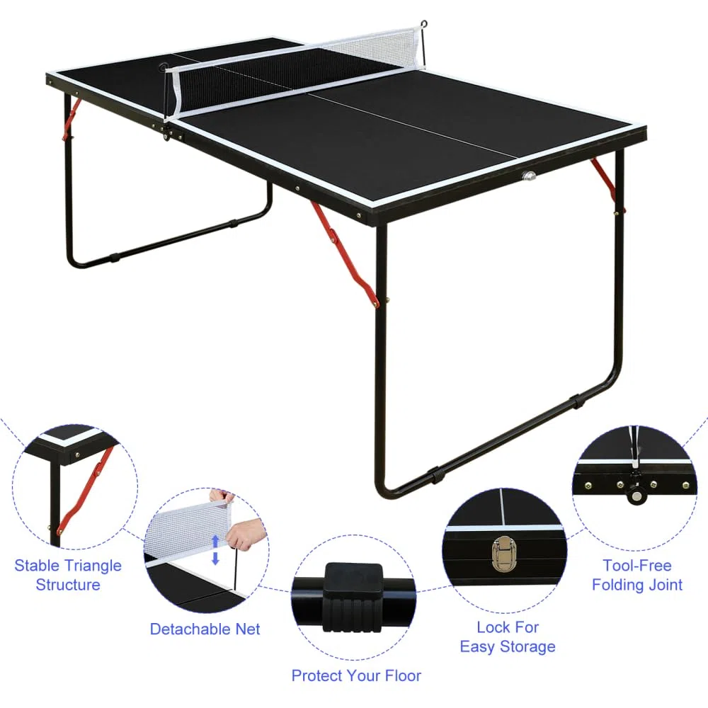 Tavolo da ping pong pieghevole con set, tavolo da ping pong portatile con racchette in rete e palline per giochi interni ed esterni